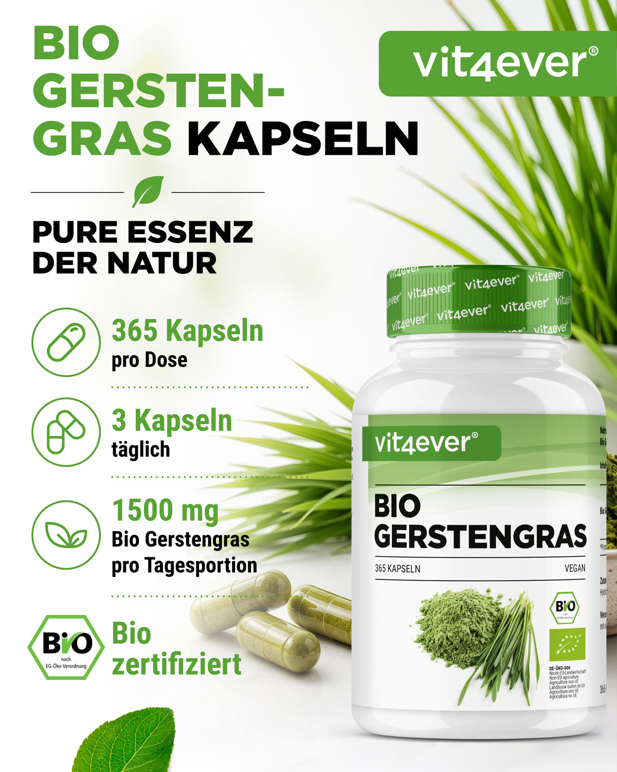 Organic Barley Grass - 365 vegan capsules