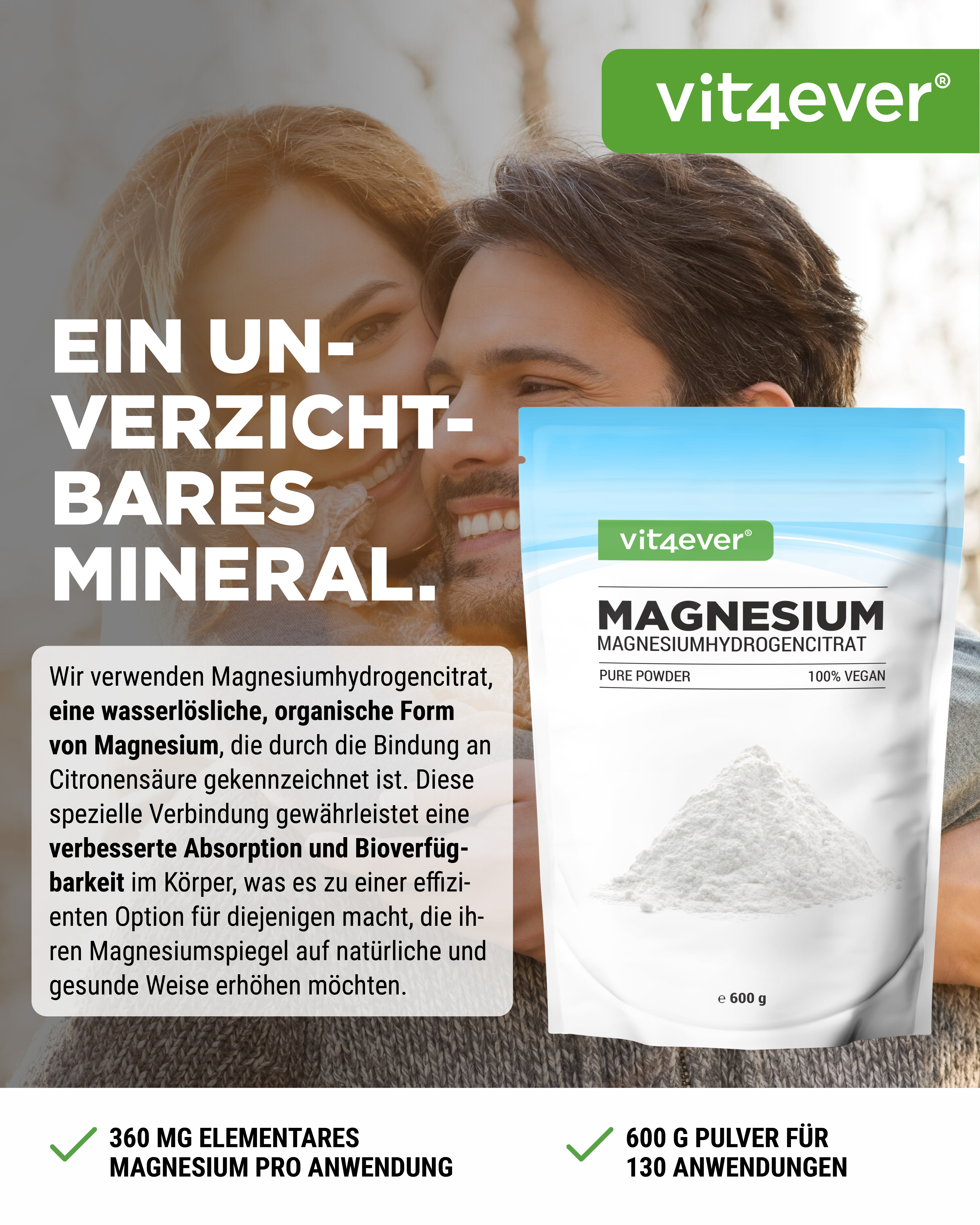 Magnesium Pure - Poeder - 100% Magnesium Waterstofcitraat
