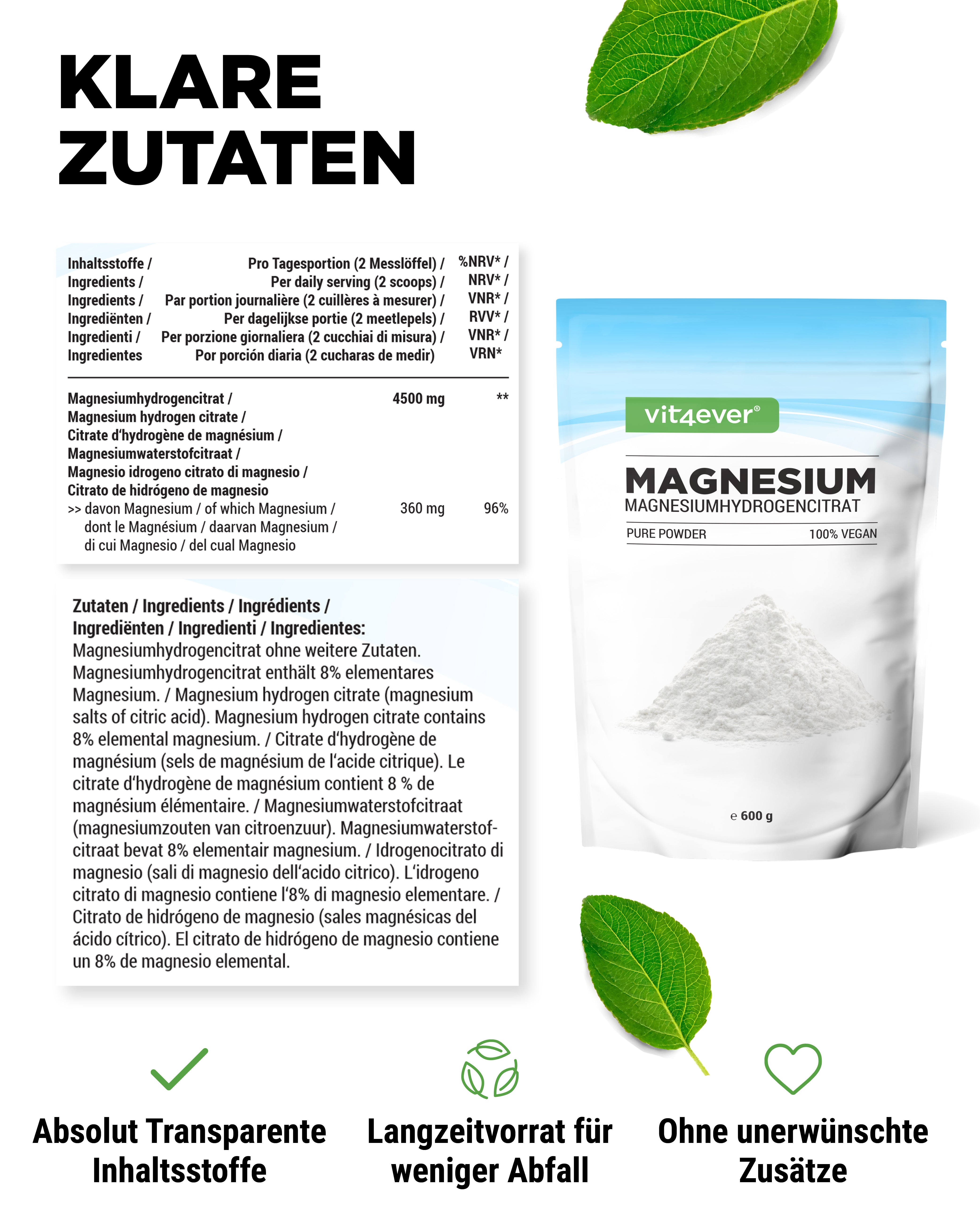 Magnesium Pure - Poeder - 100% Magnesium Waterstofcitraat