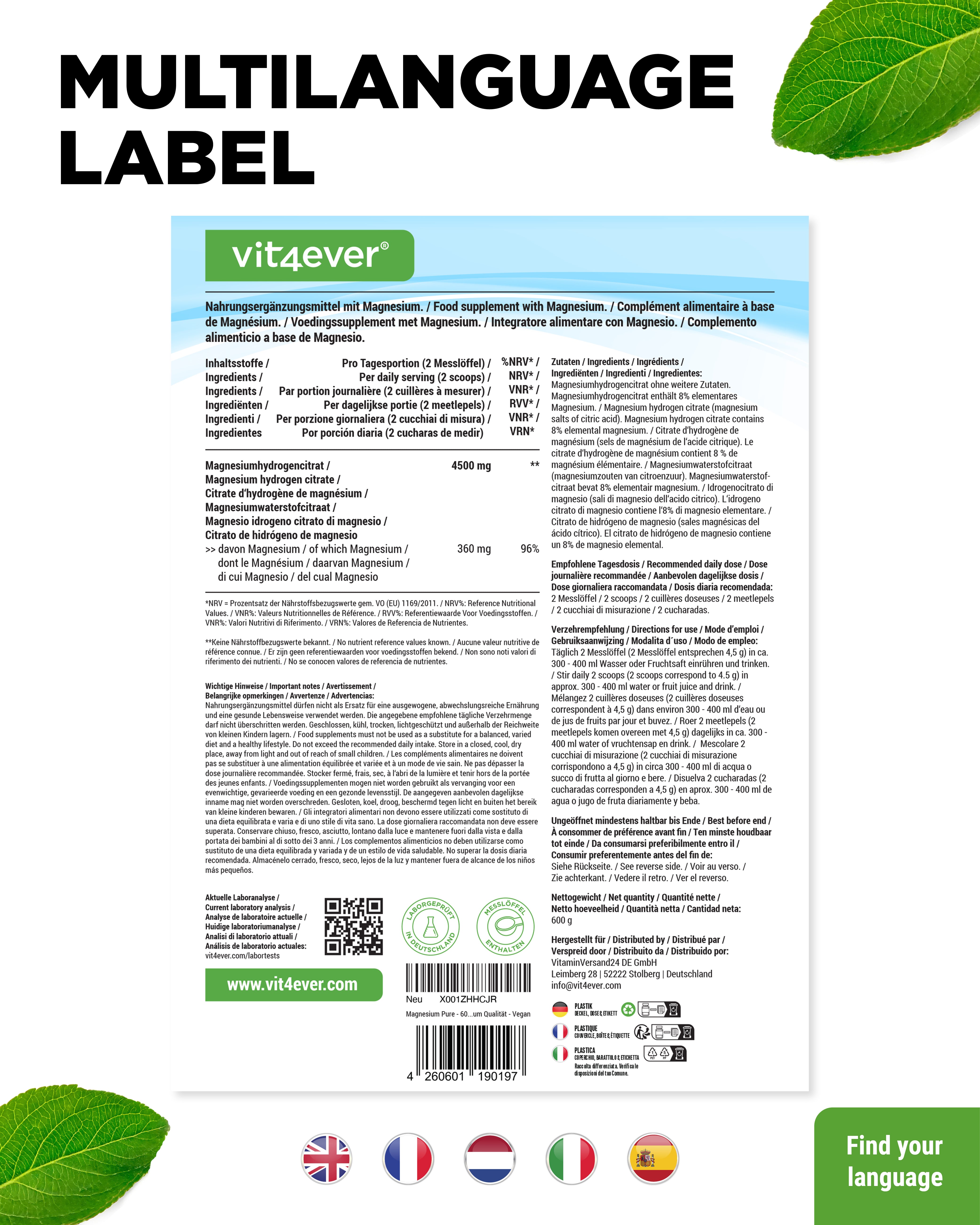 Magnesium Pure - Poeder - 100% Magnesium Waterstofcitraat