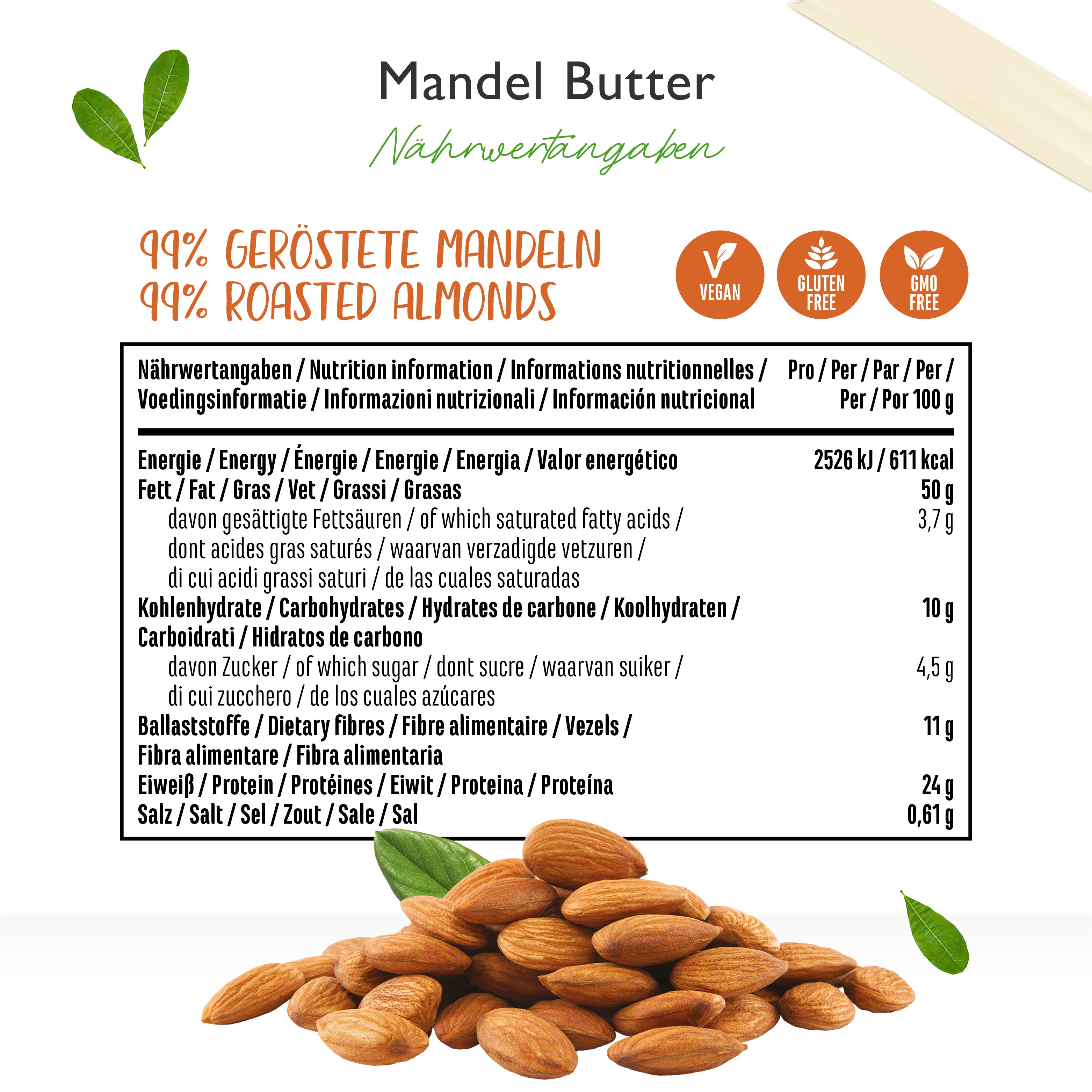 100% Almond Butter (Dark Roasted Crunchy) 1000 g