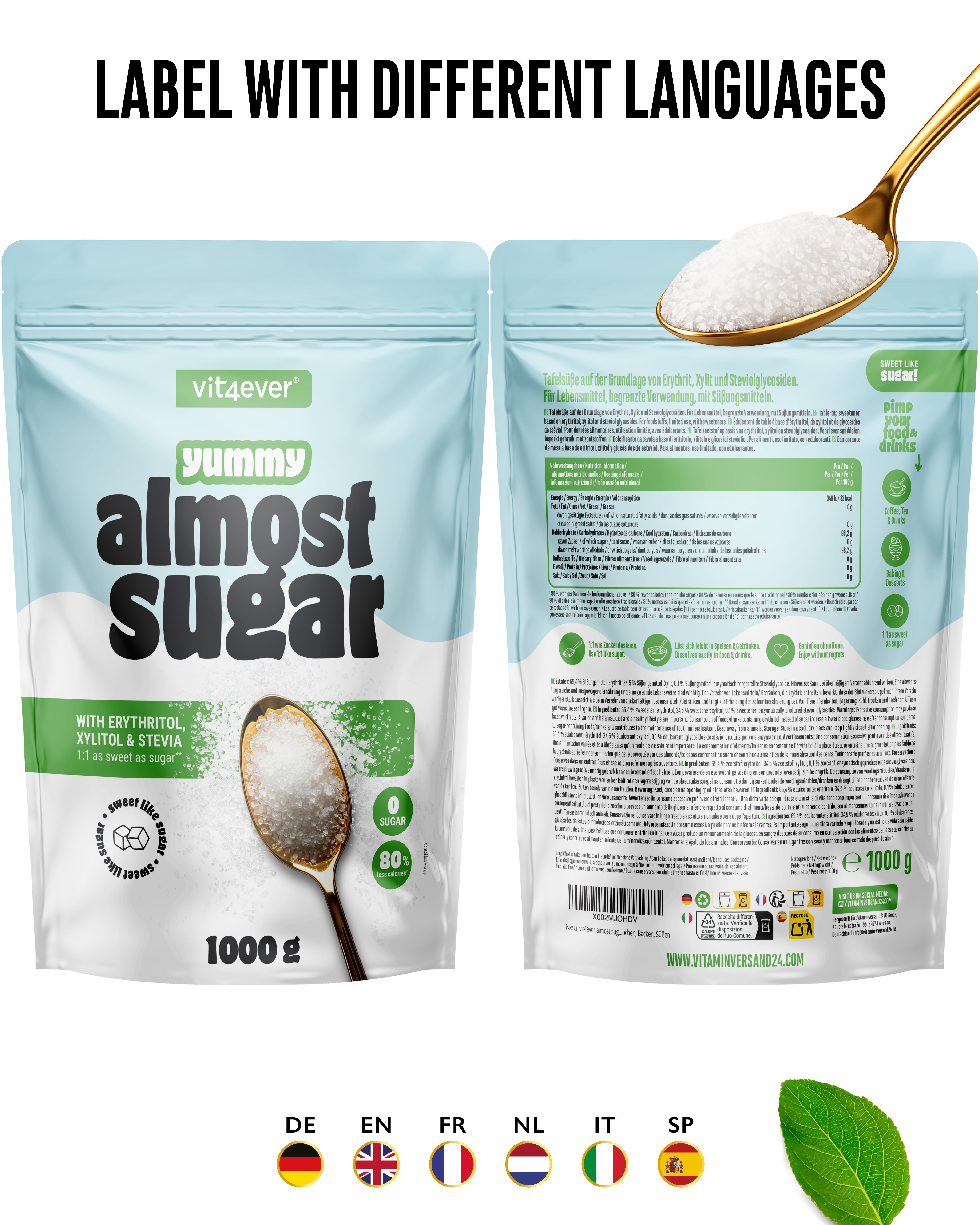 Almost Sugar - Erythrit, Xylit und Stevia