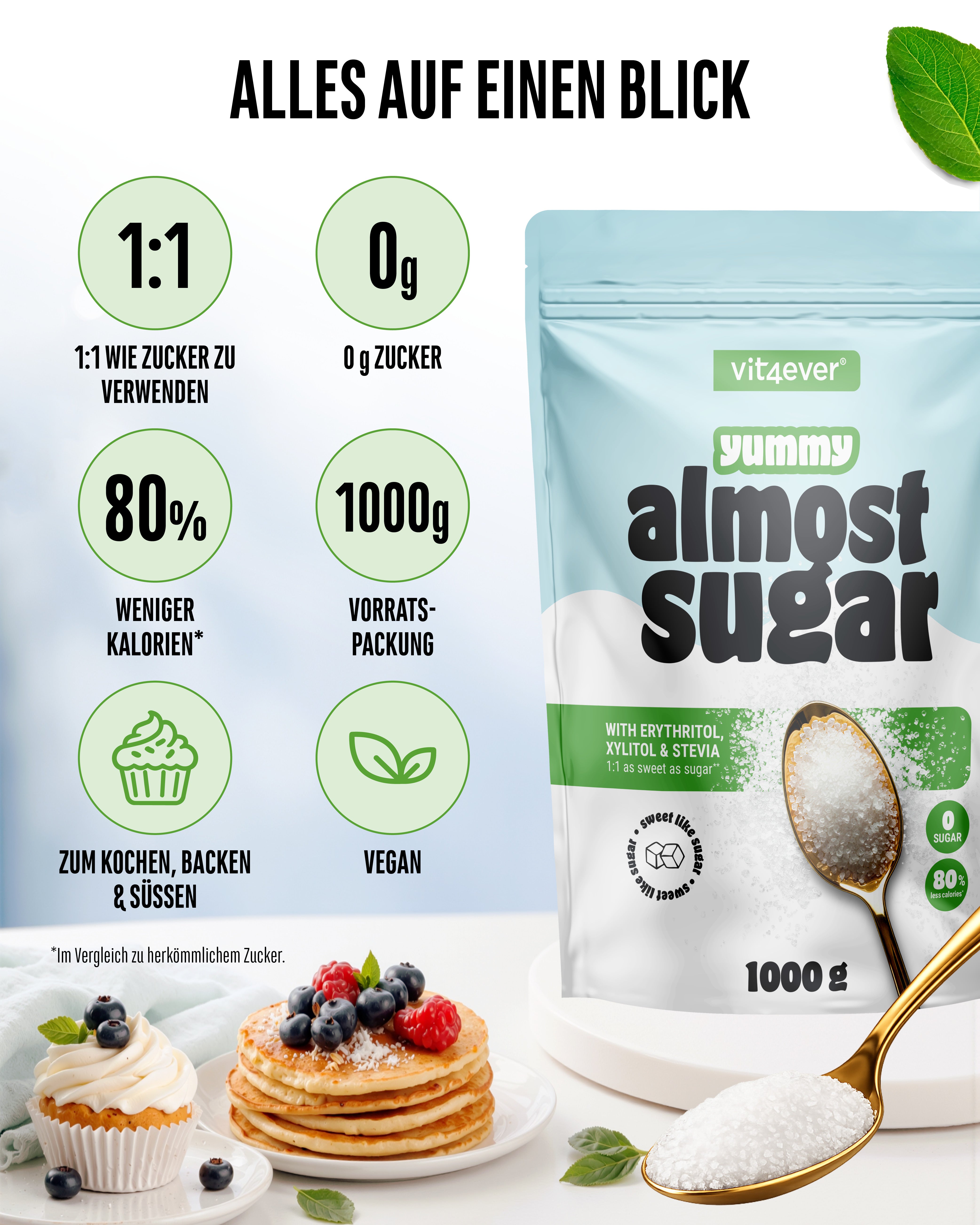Almost Sugar - Erythrit, Xylit und Stevia