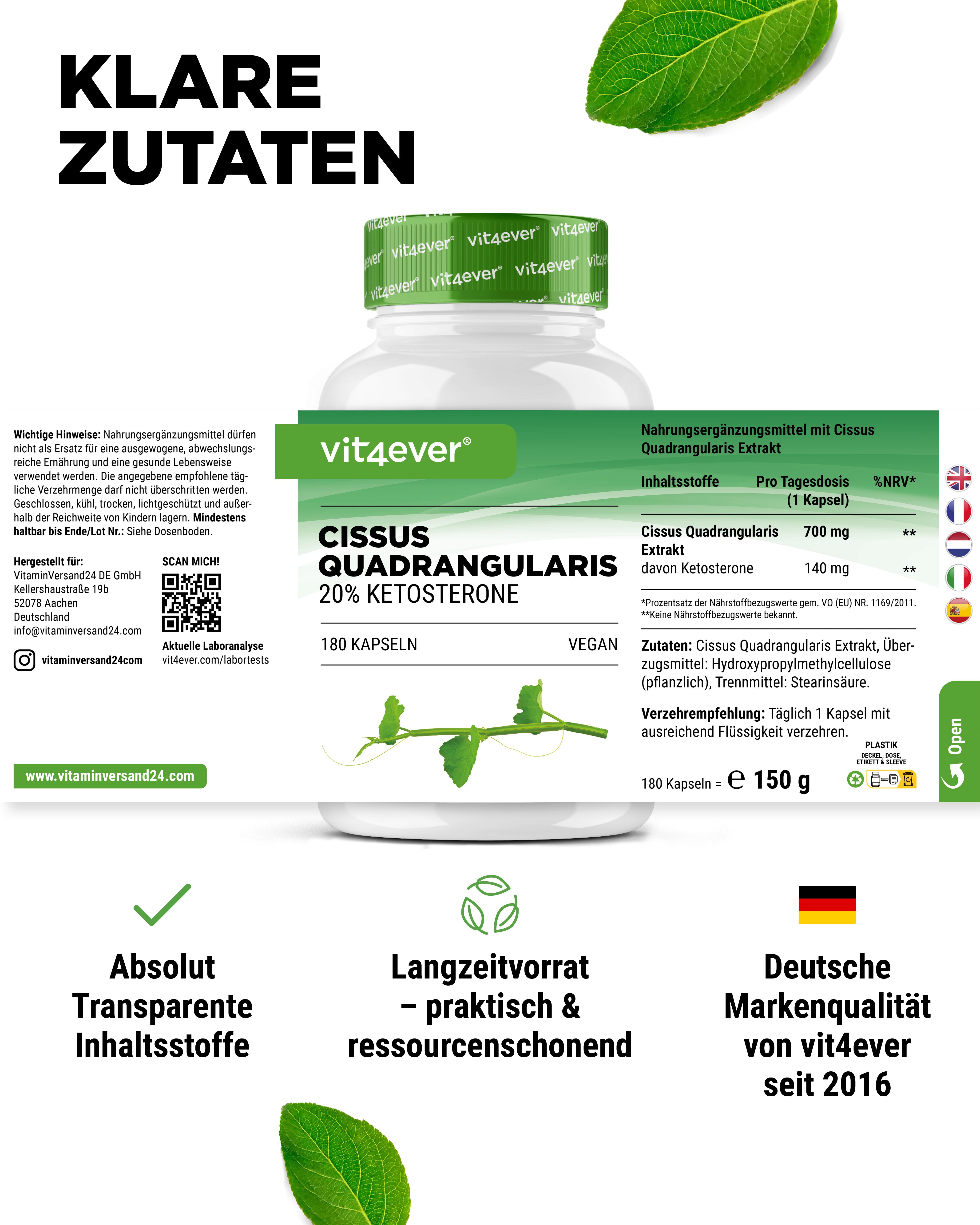Cissus Quadrangularis - extracto de 725 mg - 40 % cetosteronas