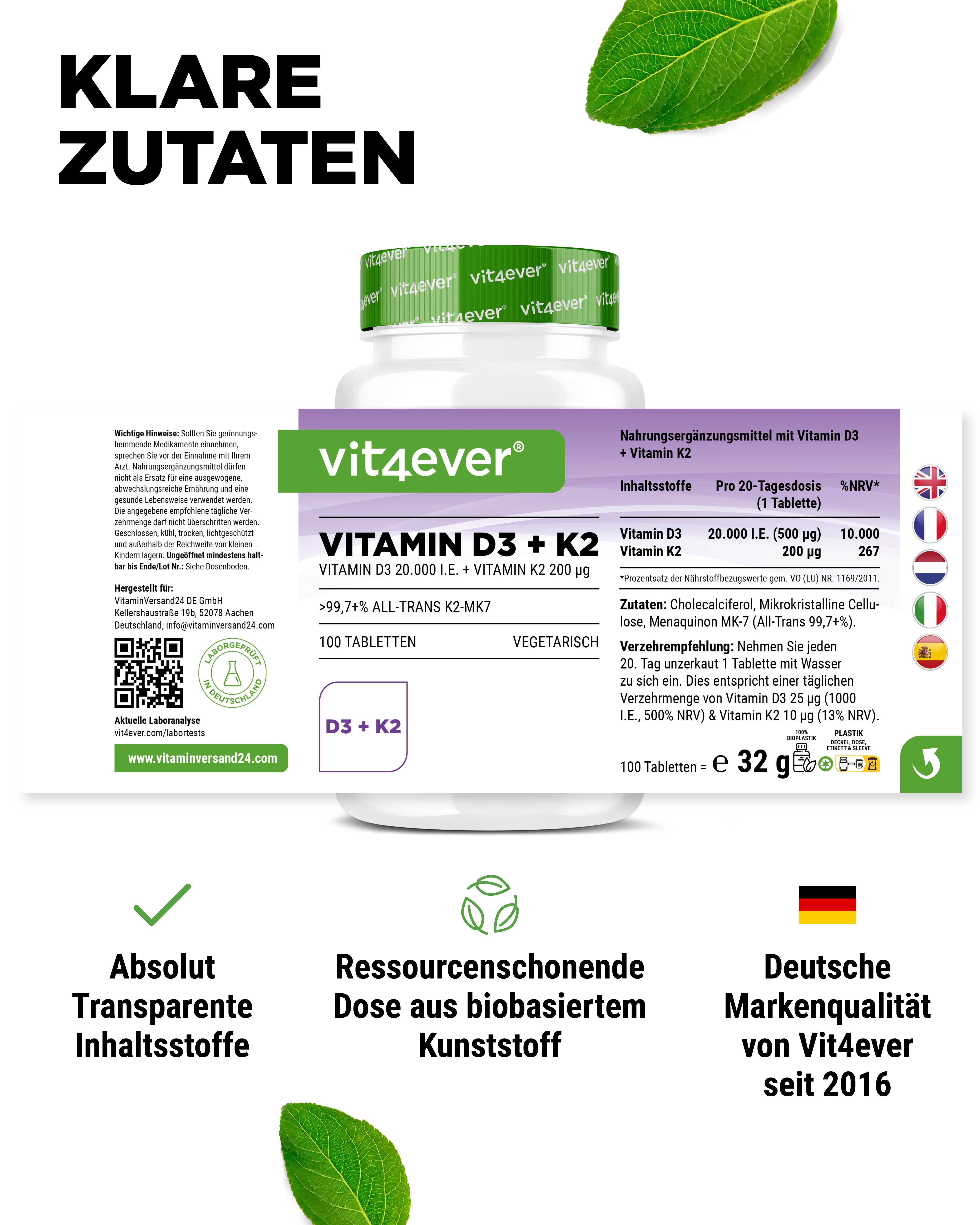 Vitamina D3 20.000 UI + Vitamina K2 200 mcg