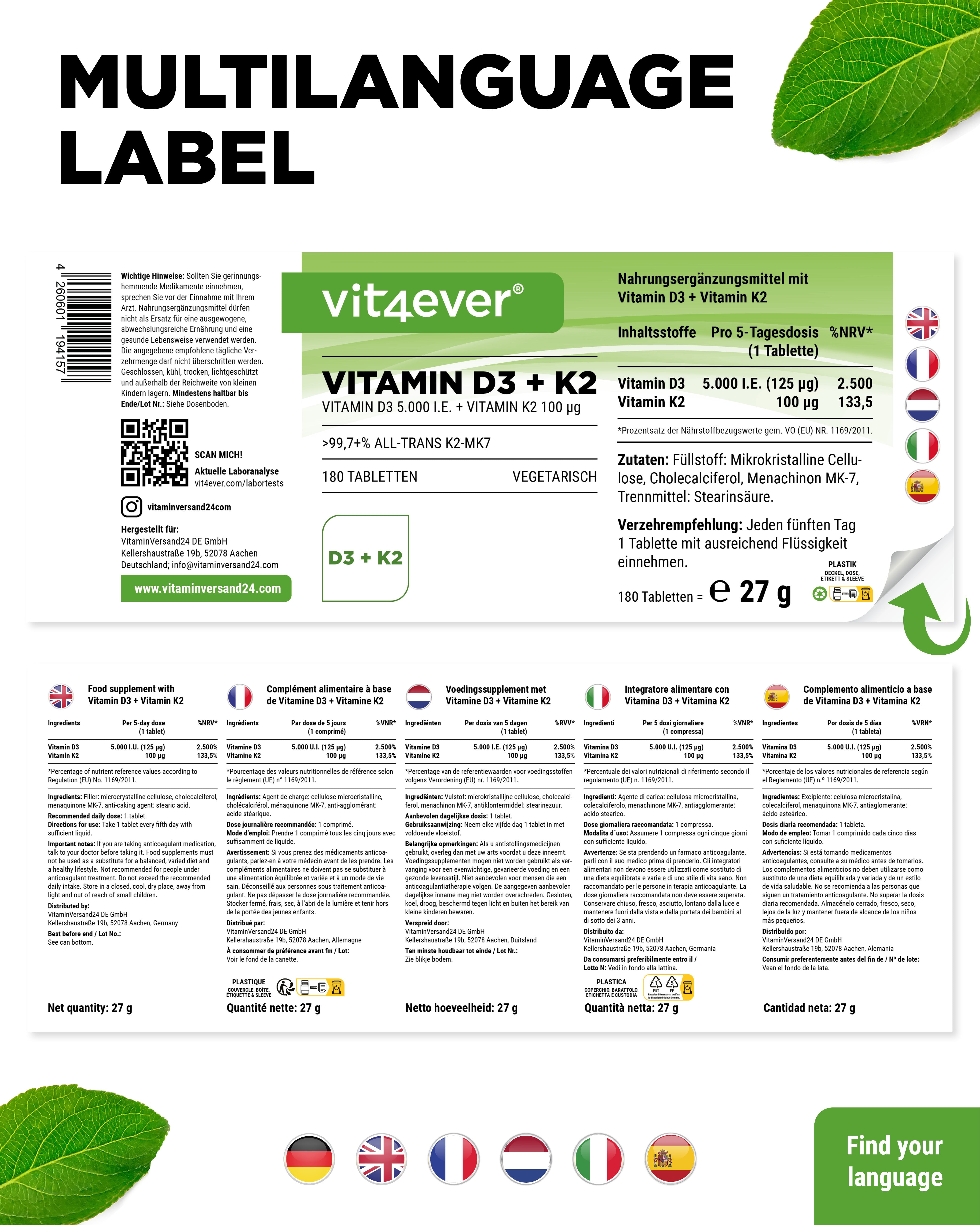 Vitamina D3 5.000 UI + Vitamina K2 100 mcg