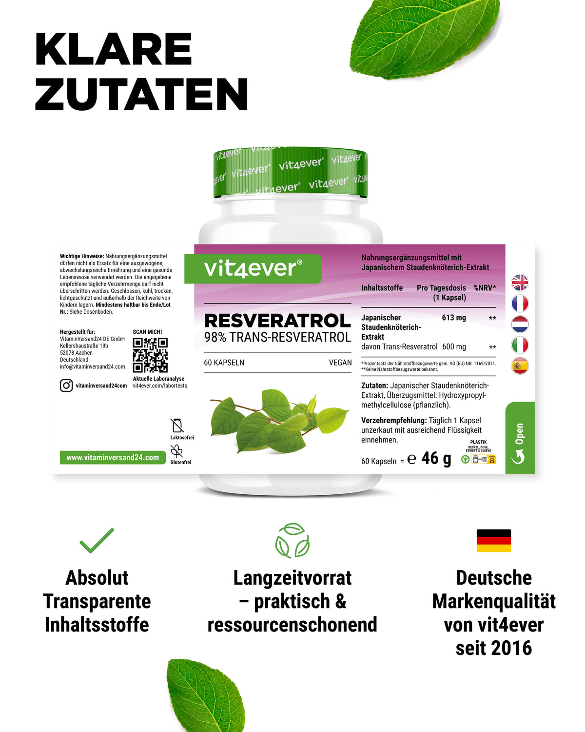 Resvératrol - 500 mg - 98% Trans-Resvératrol