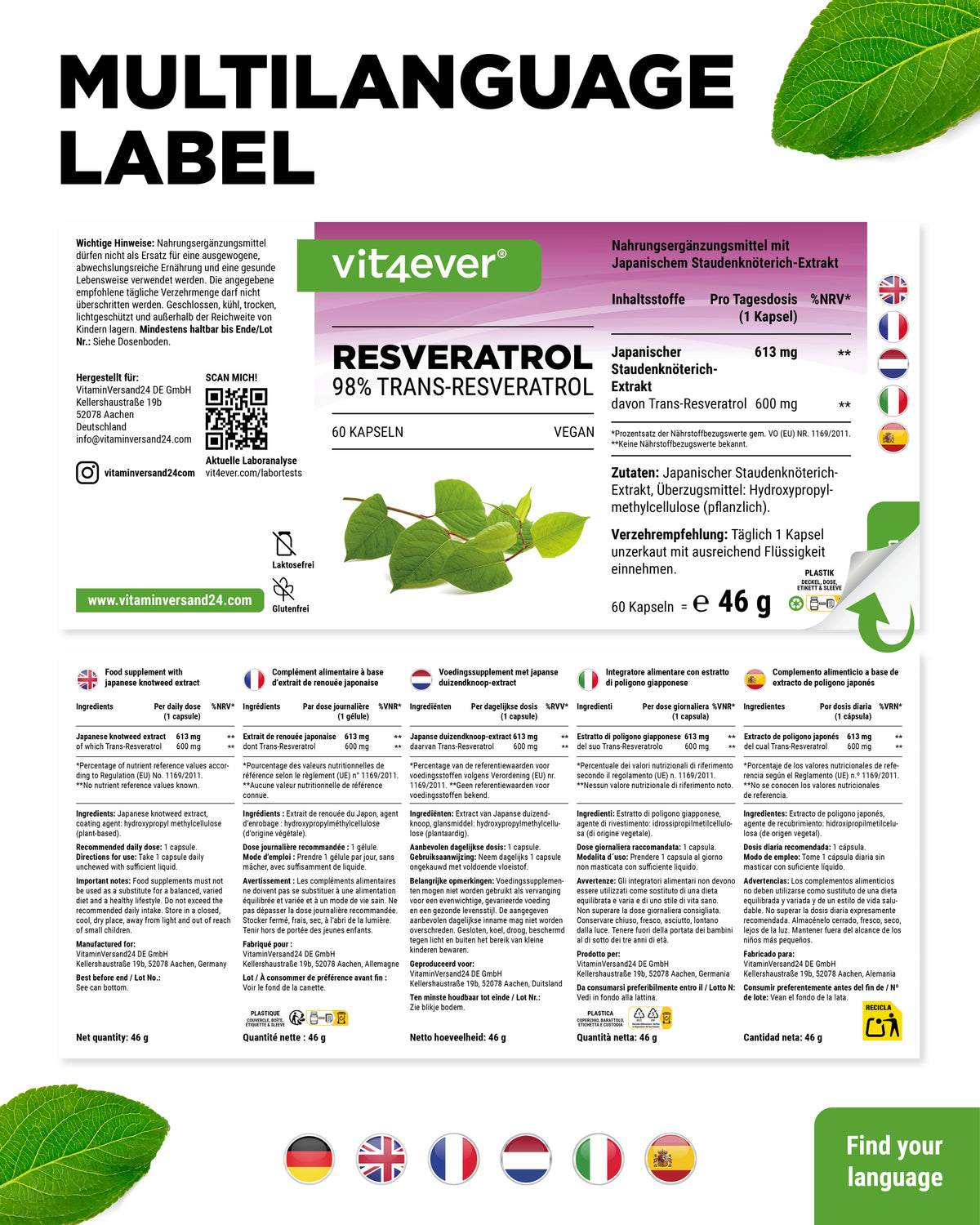 Resvératrol - 500 mg - 98% Trans-Resvératrol