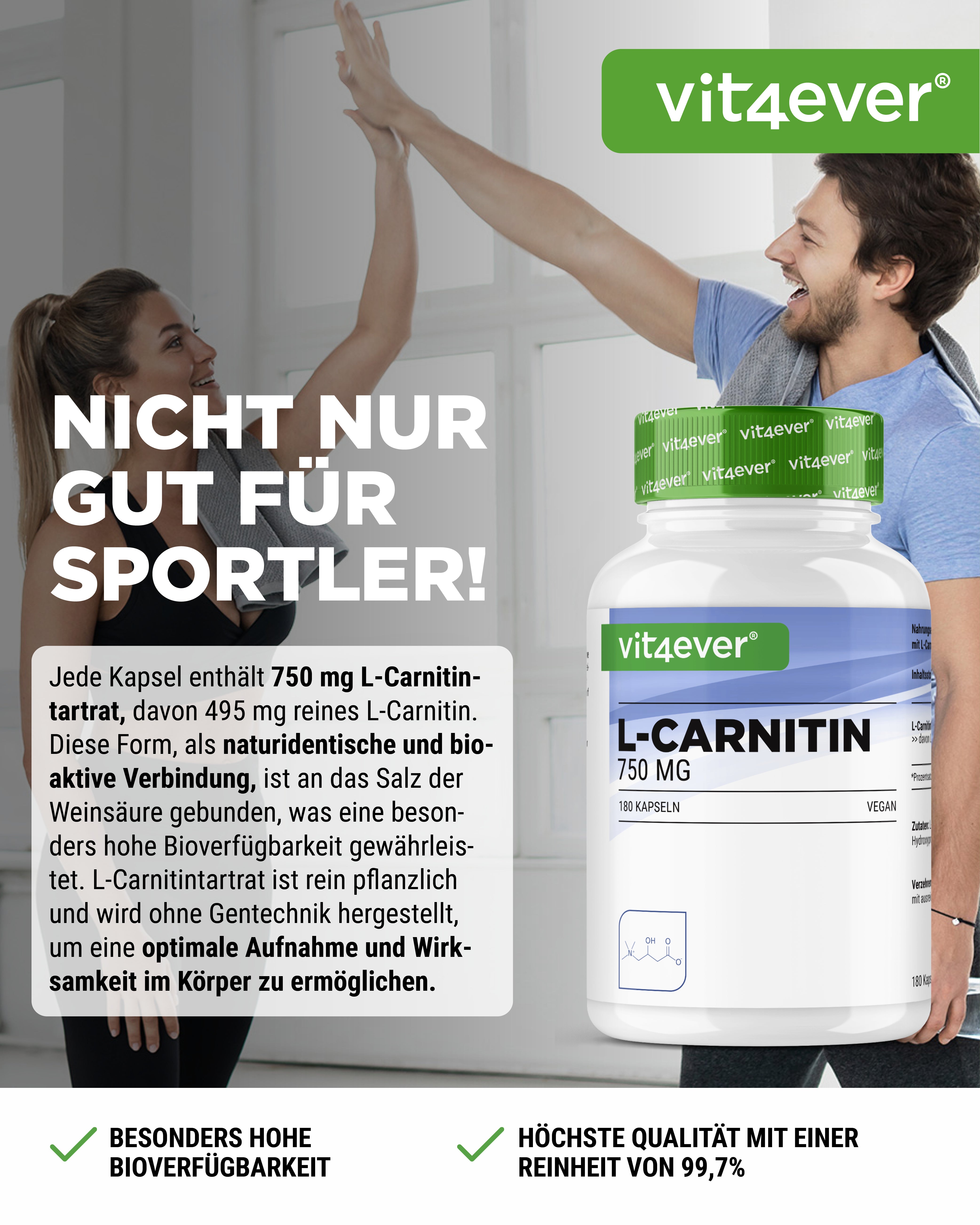 L-Carnitine - 180 vegan capsules, 100% L-Carnitine Tartrate without additives