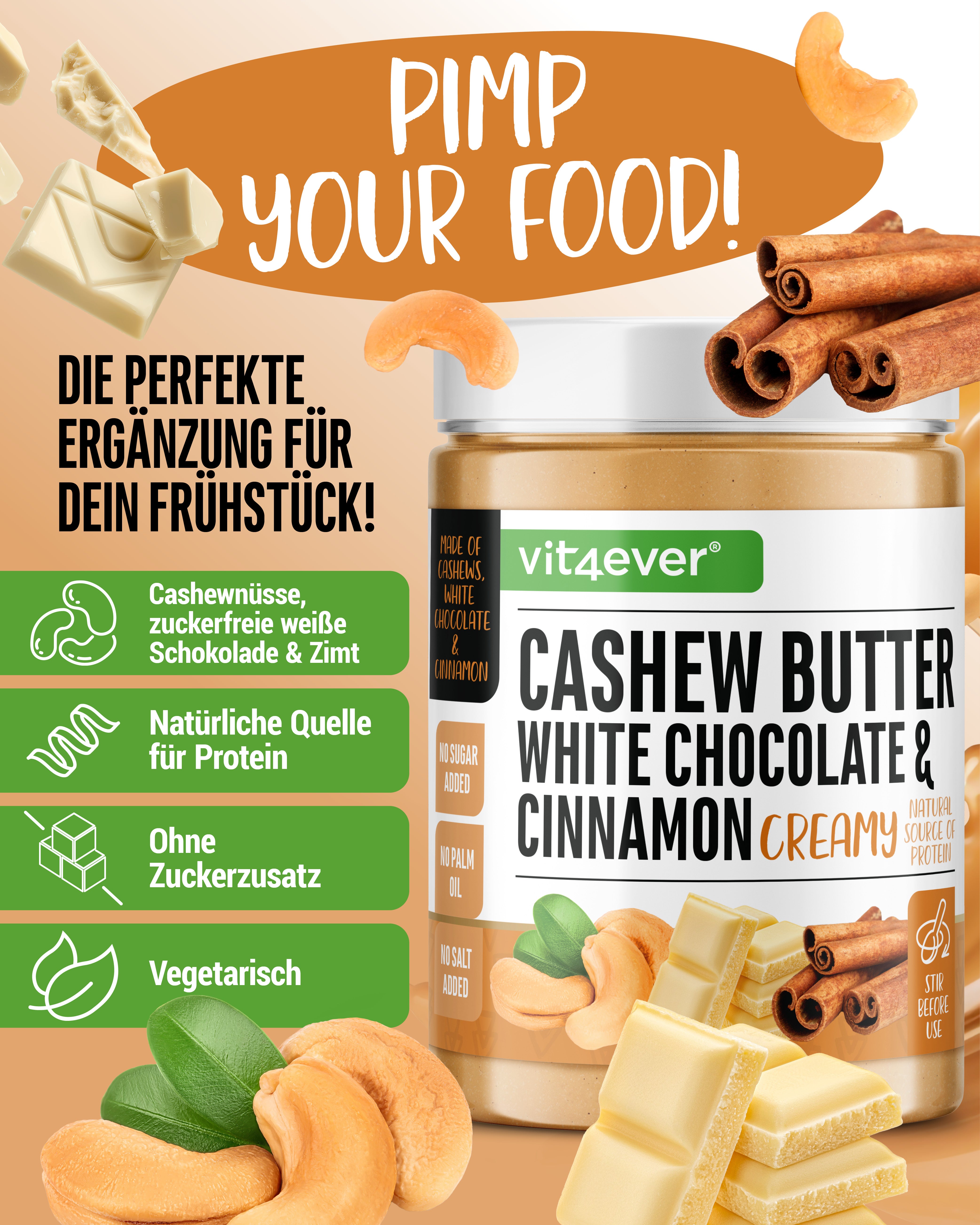 Crema de anacardo - chocolate blanco y canela, 1000 g