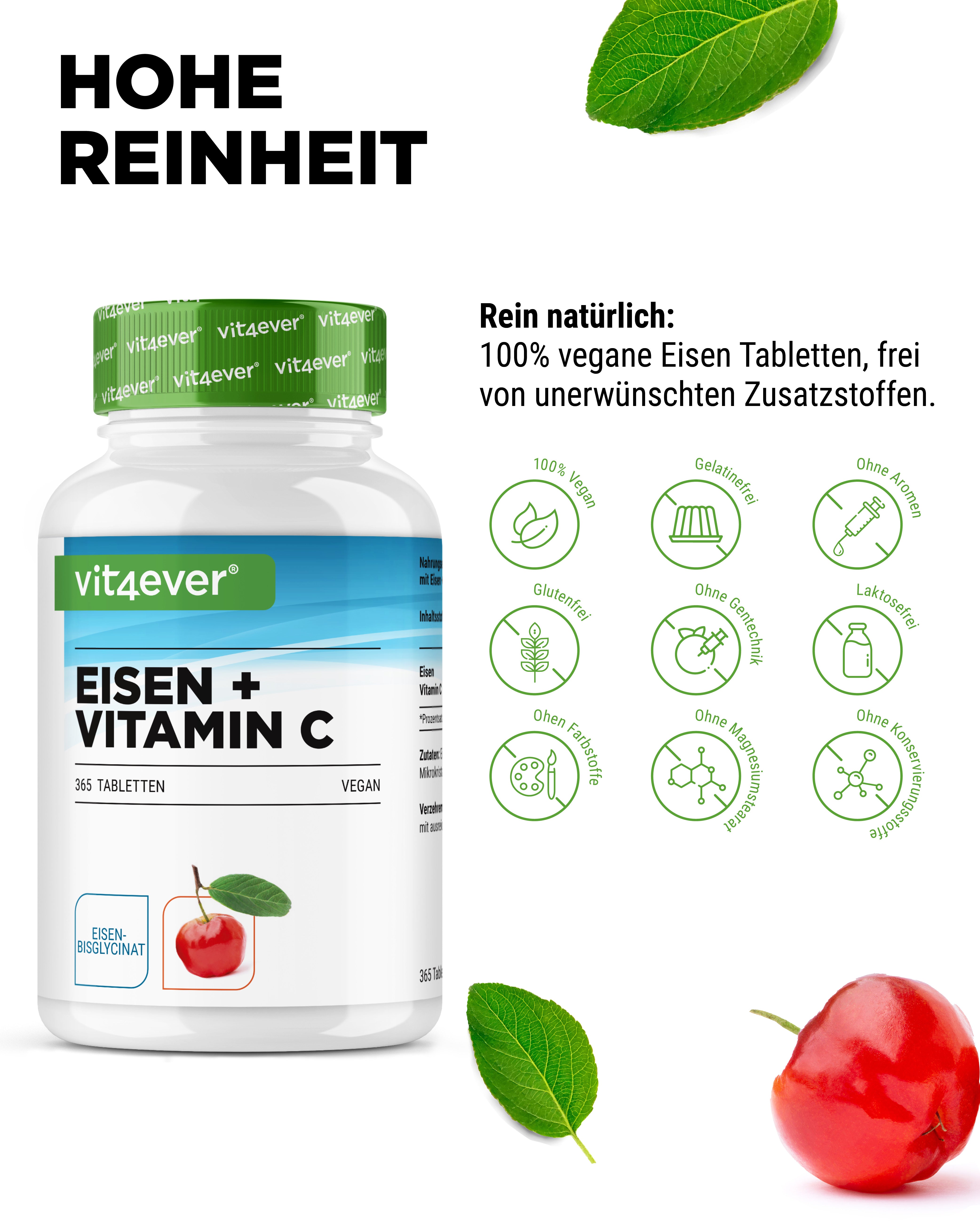Żelazo + Witamina C - Żelazo Bisglicinianowe - 365 Tabletek