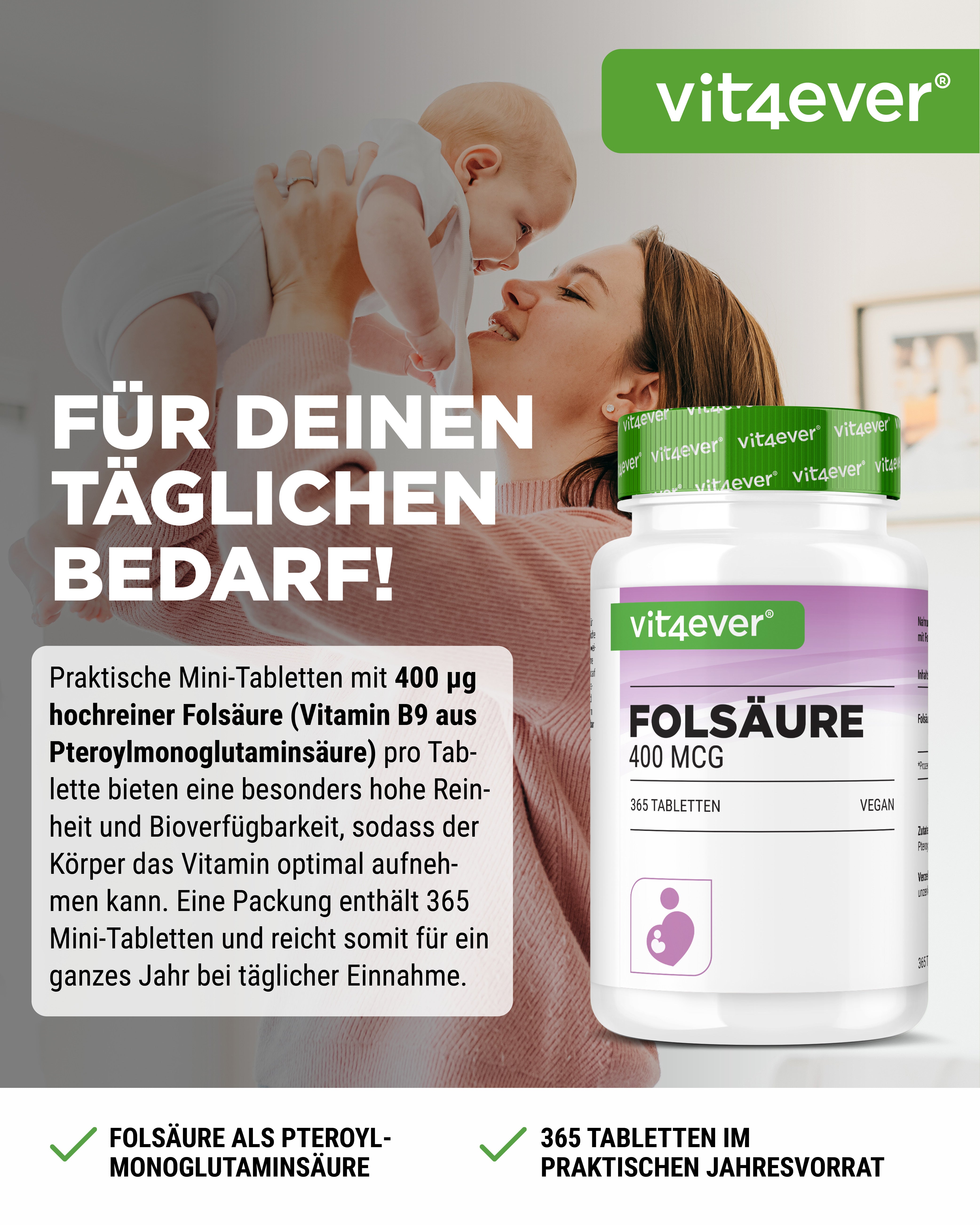 Folic acid - 400 mcg