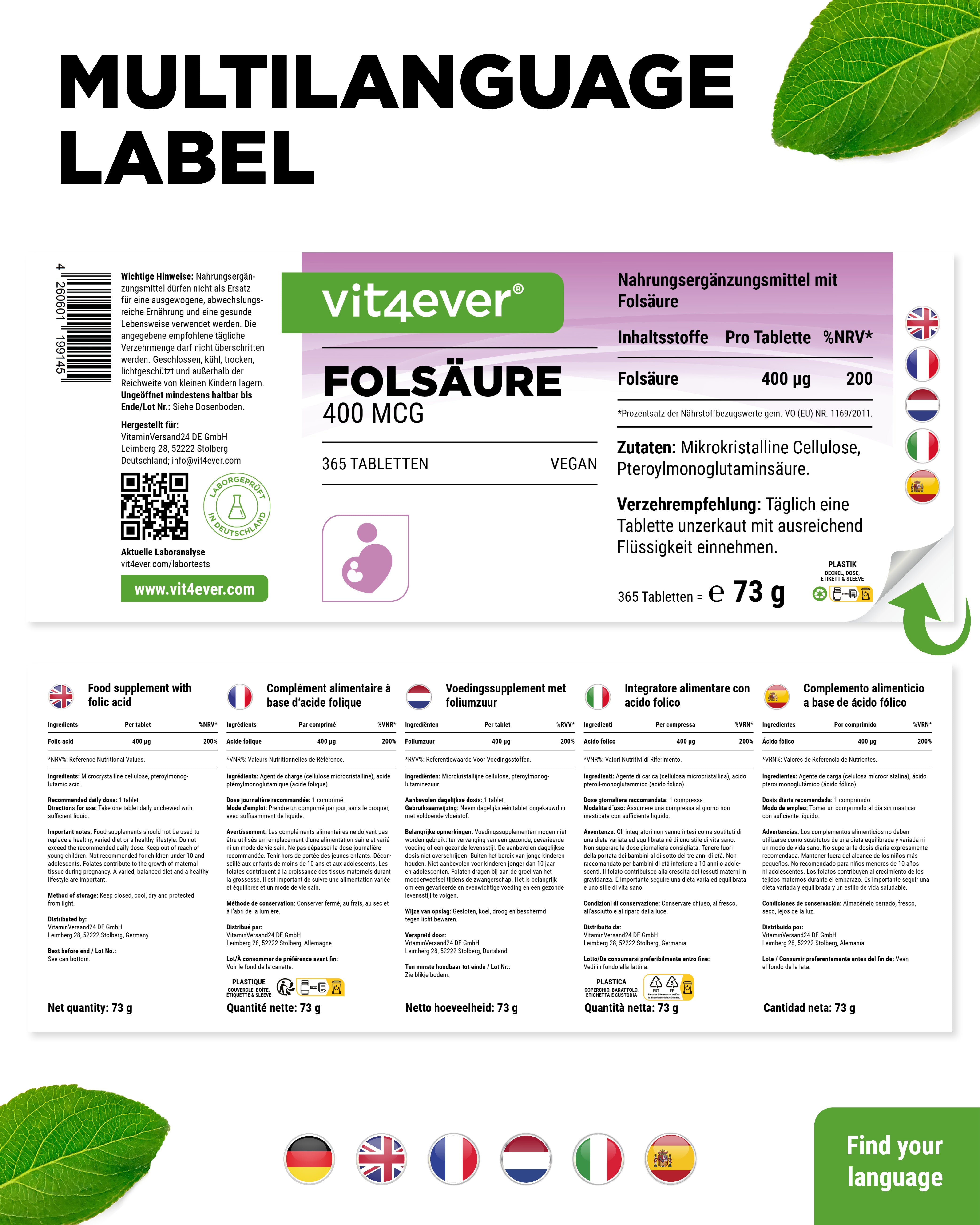 Folic acid - 400 mcg