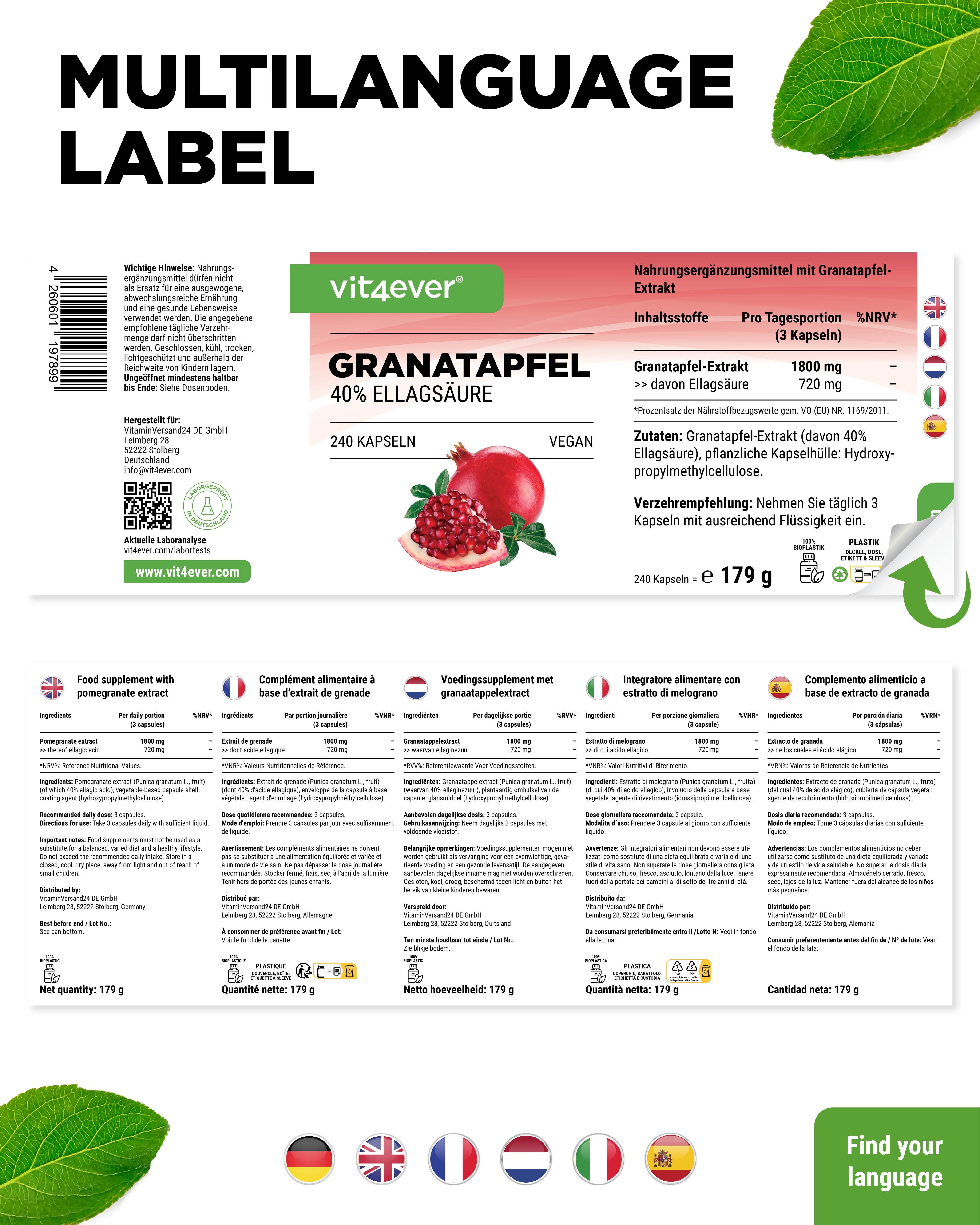 Estratto di melograno, 240 capsule
