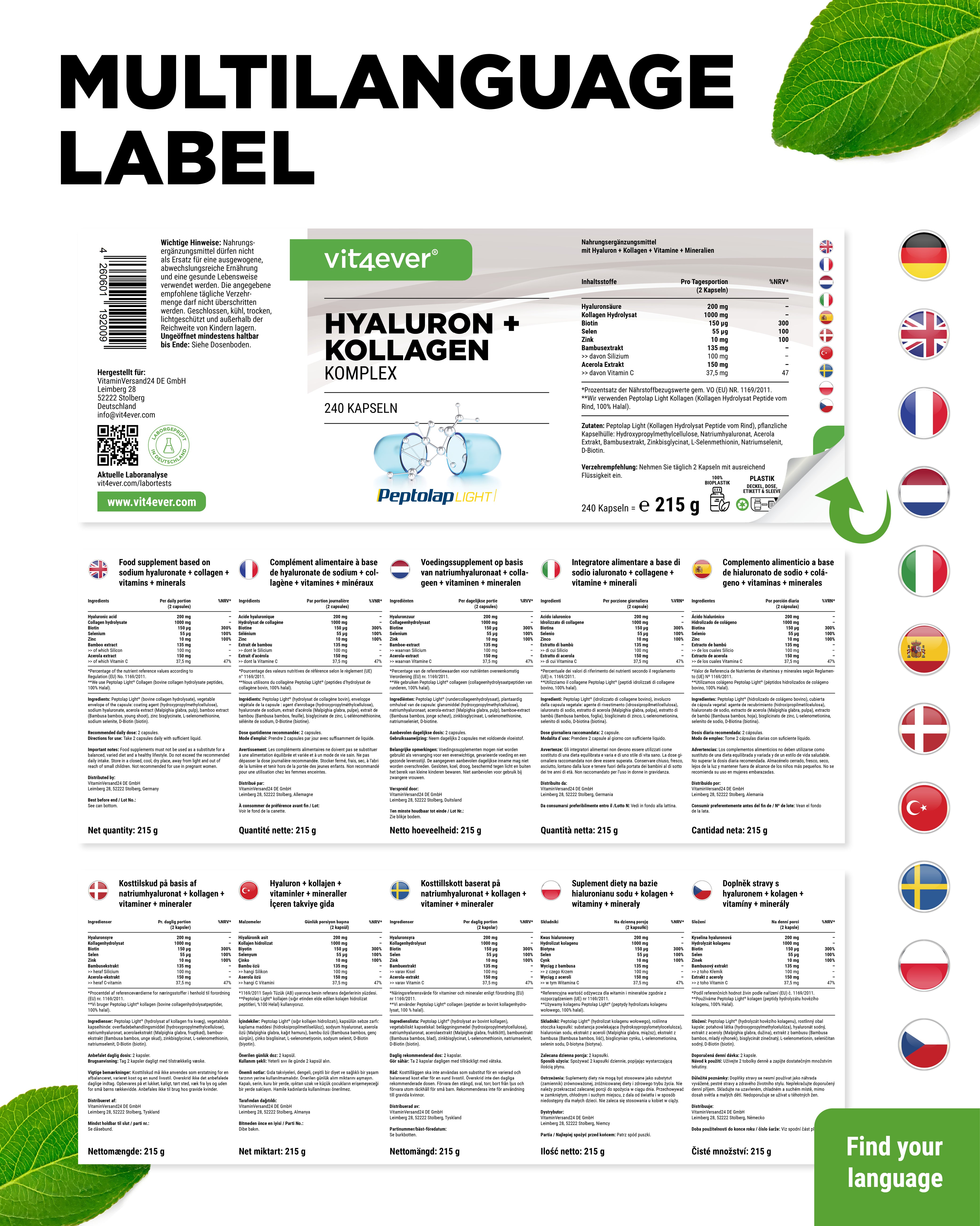 Complesso di acido ialuronico e collagene - 240 capsule