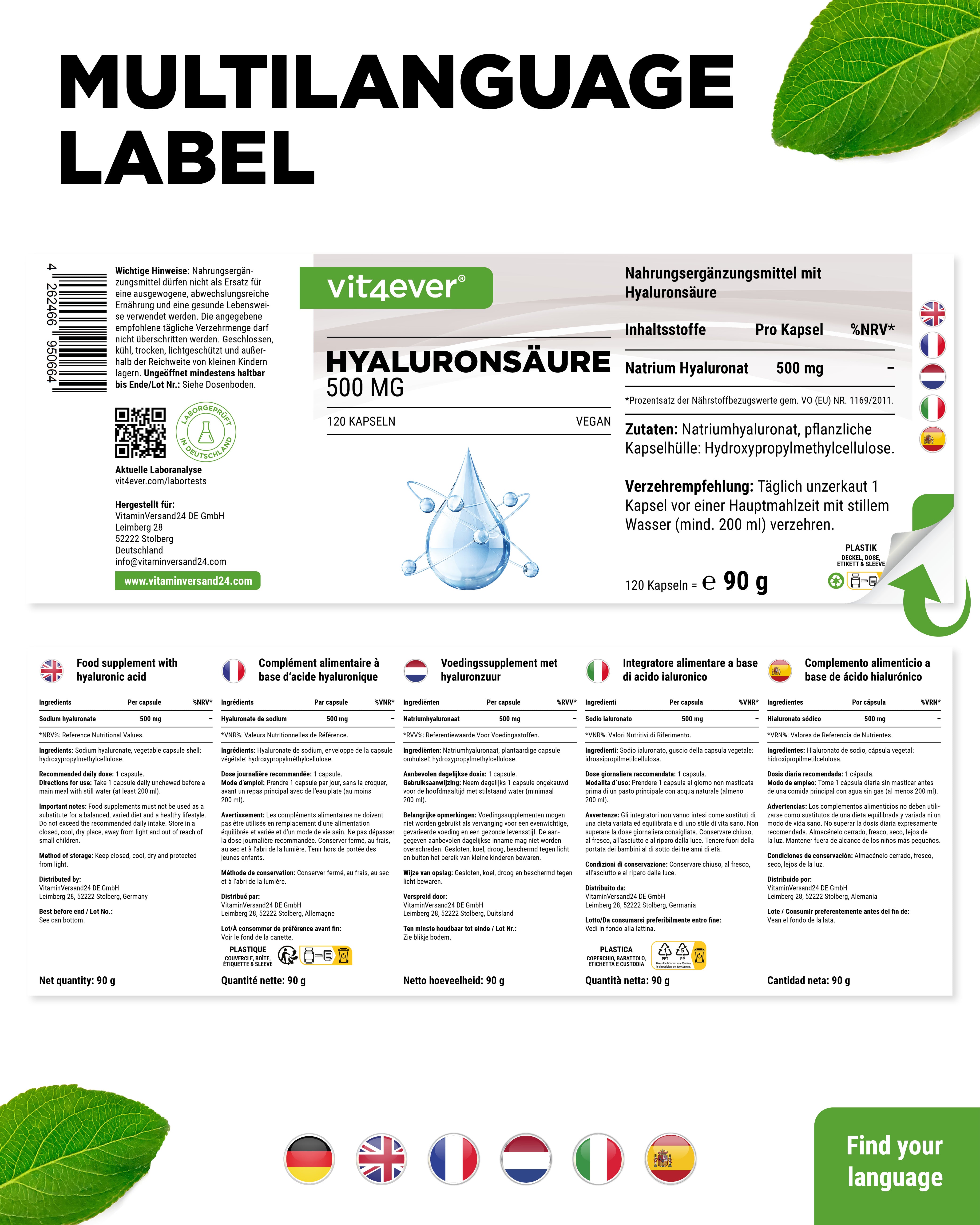 Acide hyaluronique 500 mg - 500-700 kDa