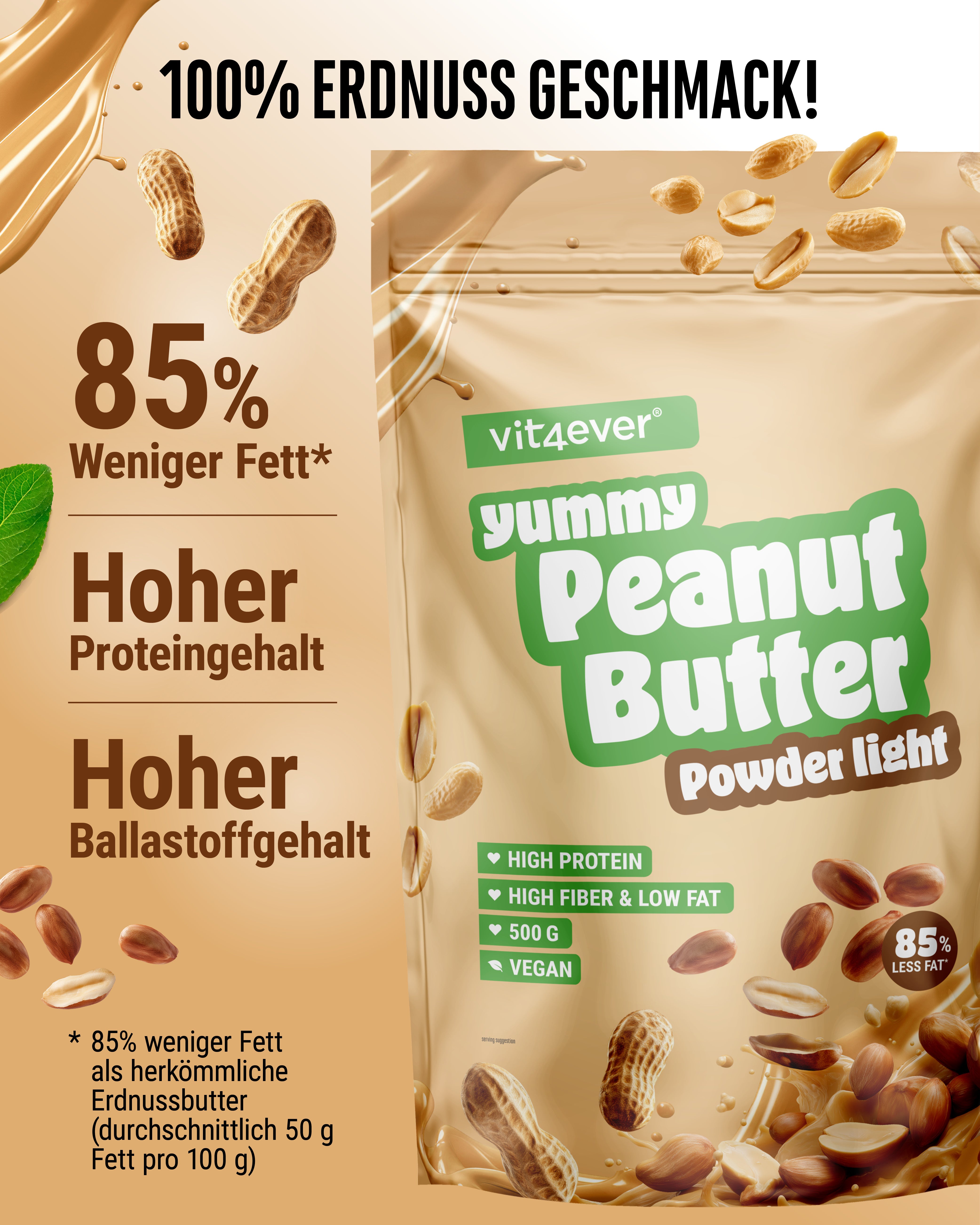 Crema de cacahuete light en polvo, 500 g