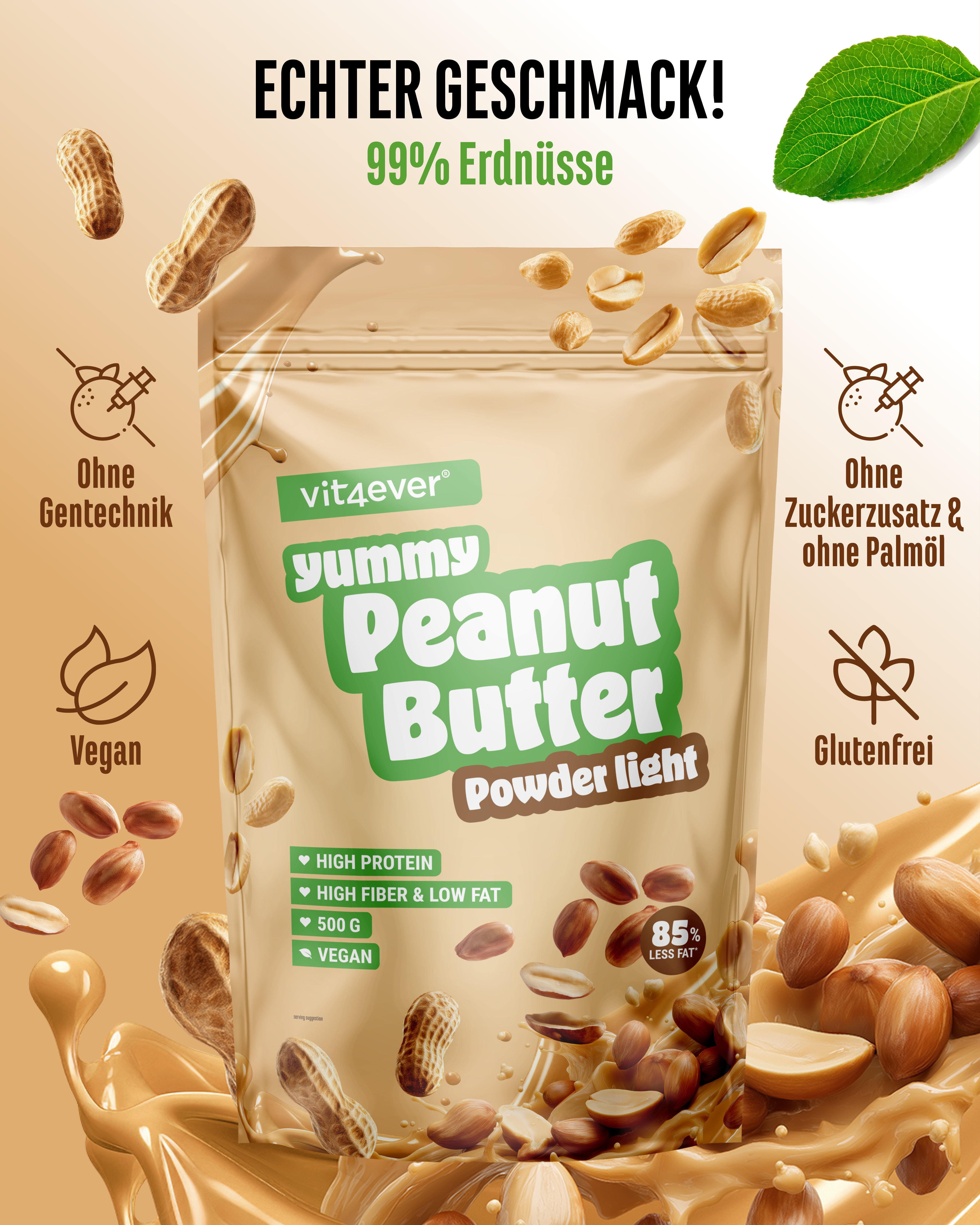 Crema de cacahuete light en polvo, 500 g