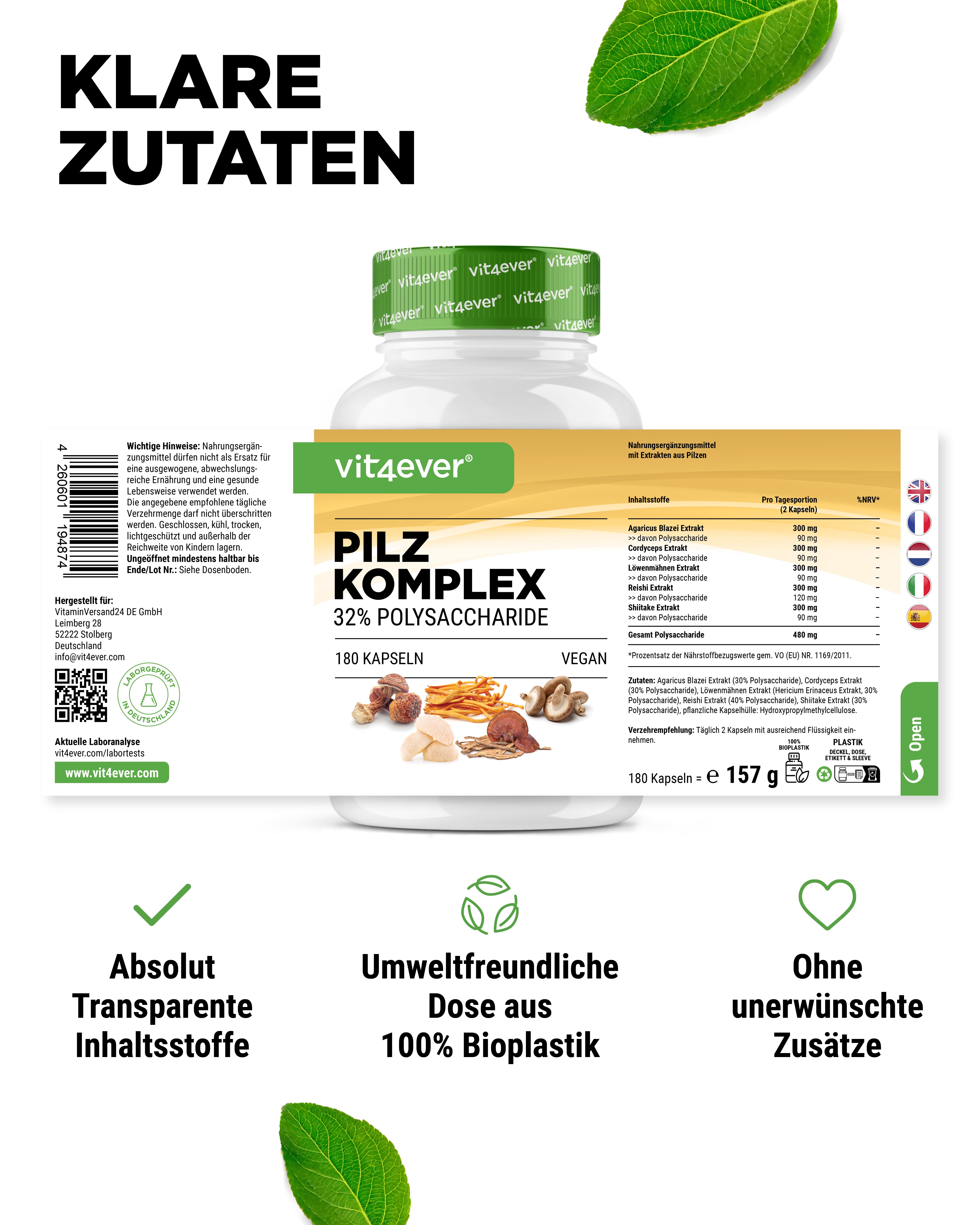 Complejo de Hongos - 180 cápsulas con 750 mg de extracto