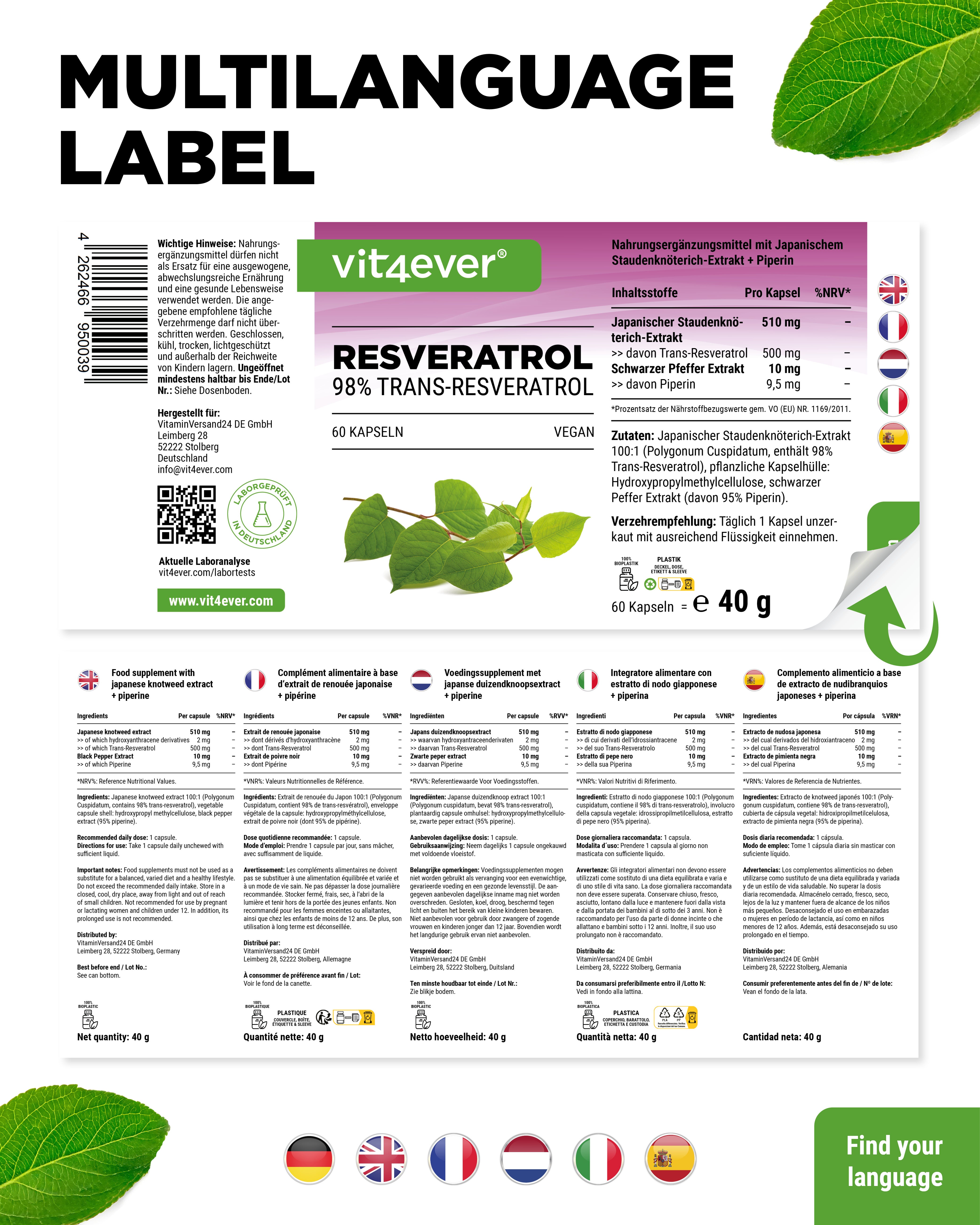 Resveratrol - 500 mg - 98 % Trans-Resveratrol