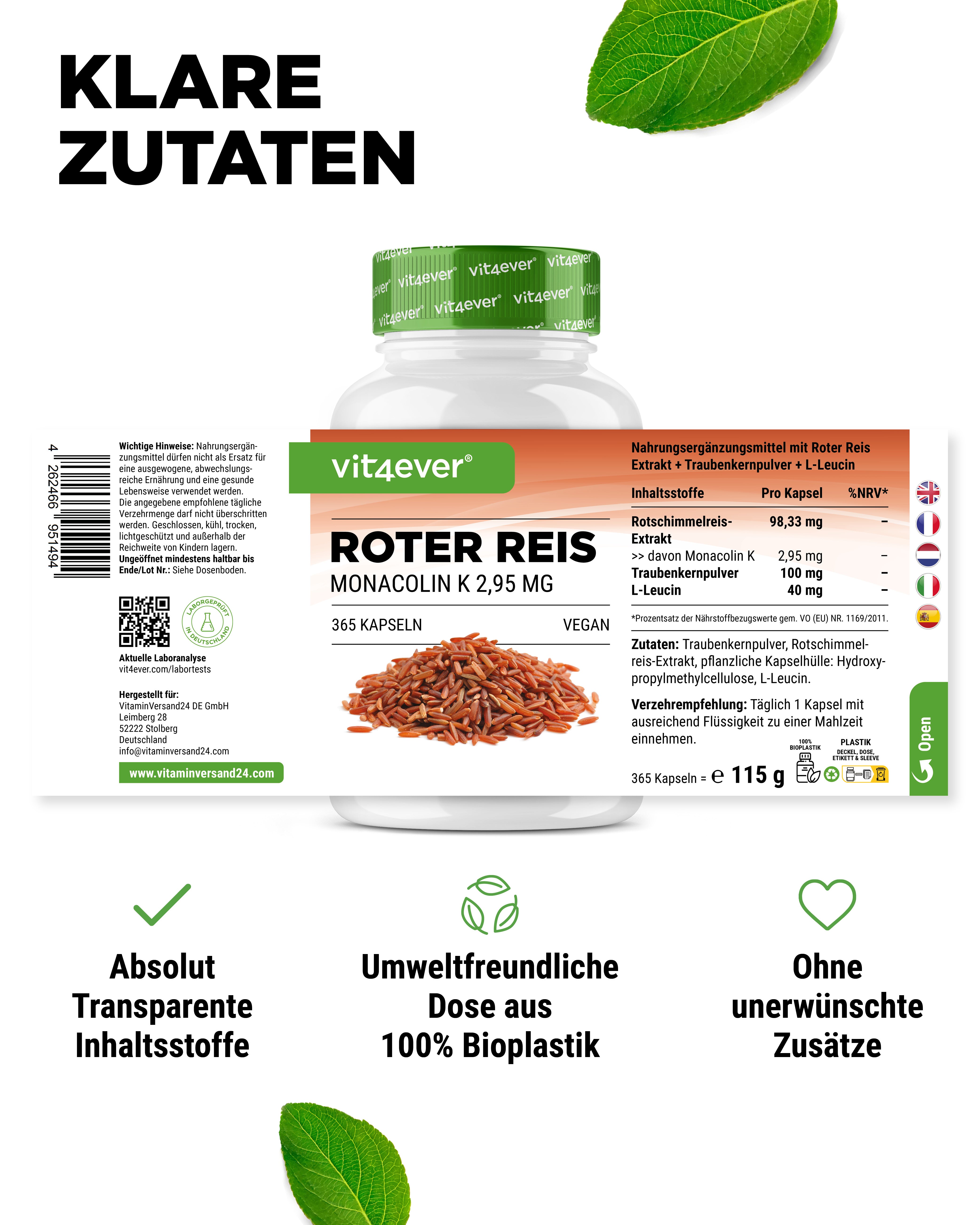 Estratto di riso rosso - 2,95 mg di monacolina K, 365 capsule