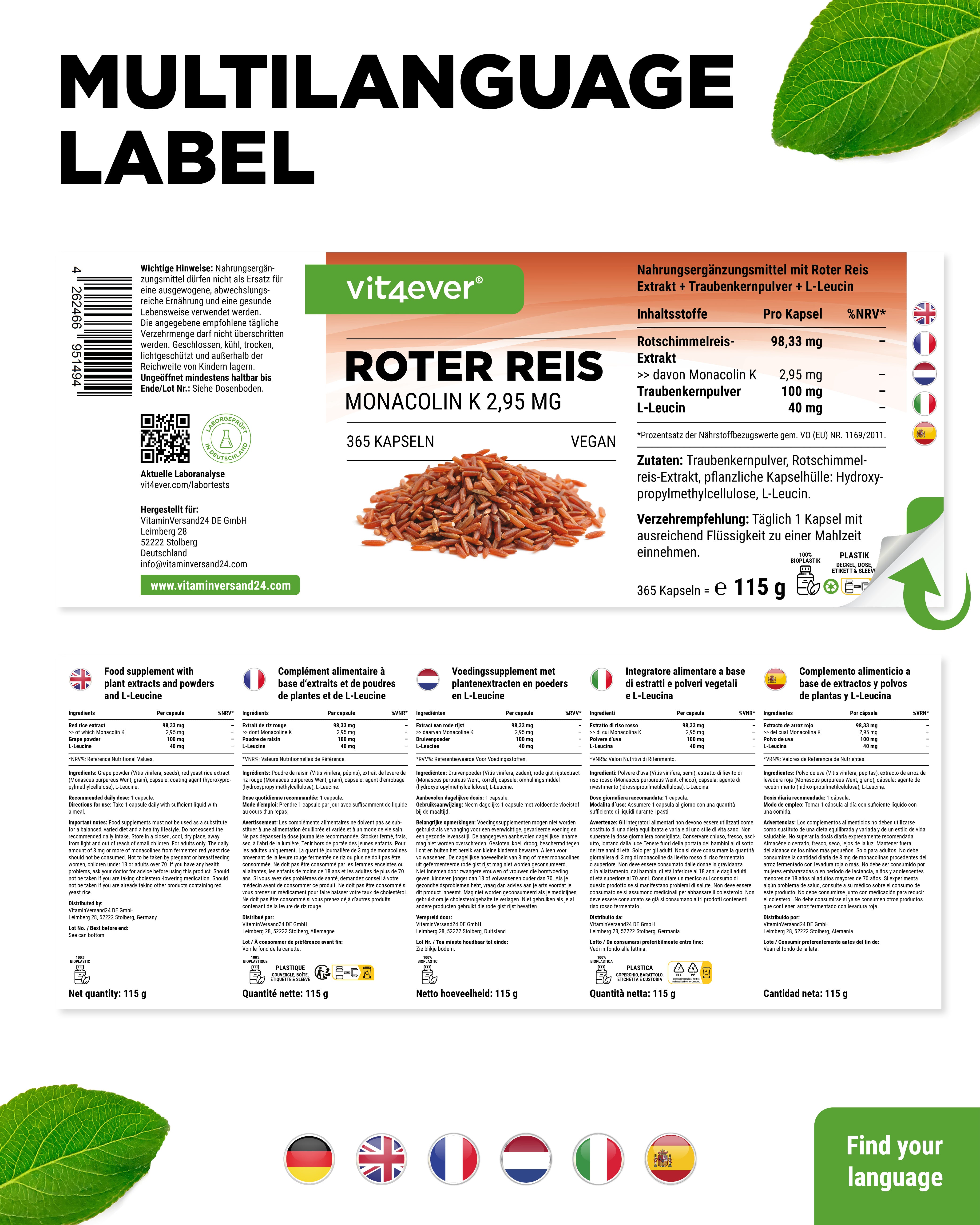 Estratto di riso rosso - 2,95 mg di monacolina K, 365 capsule