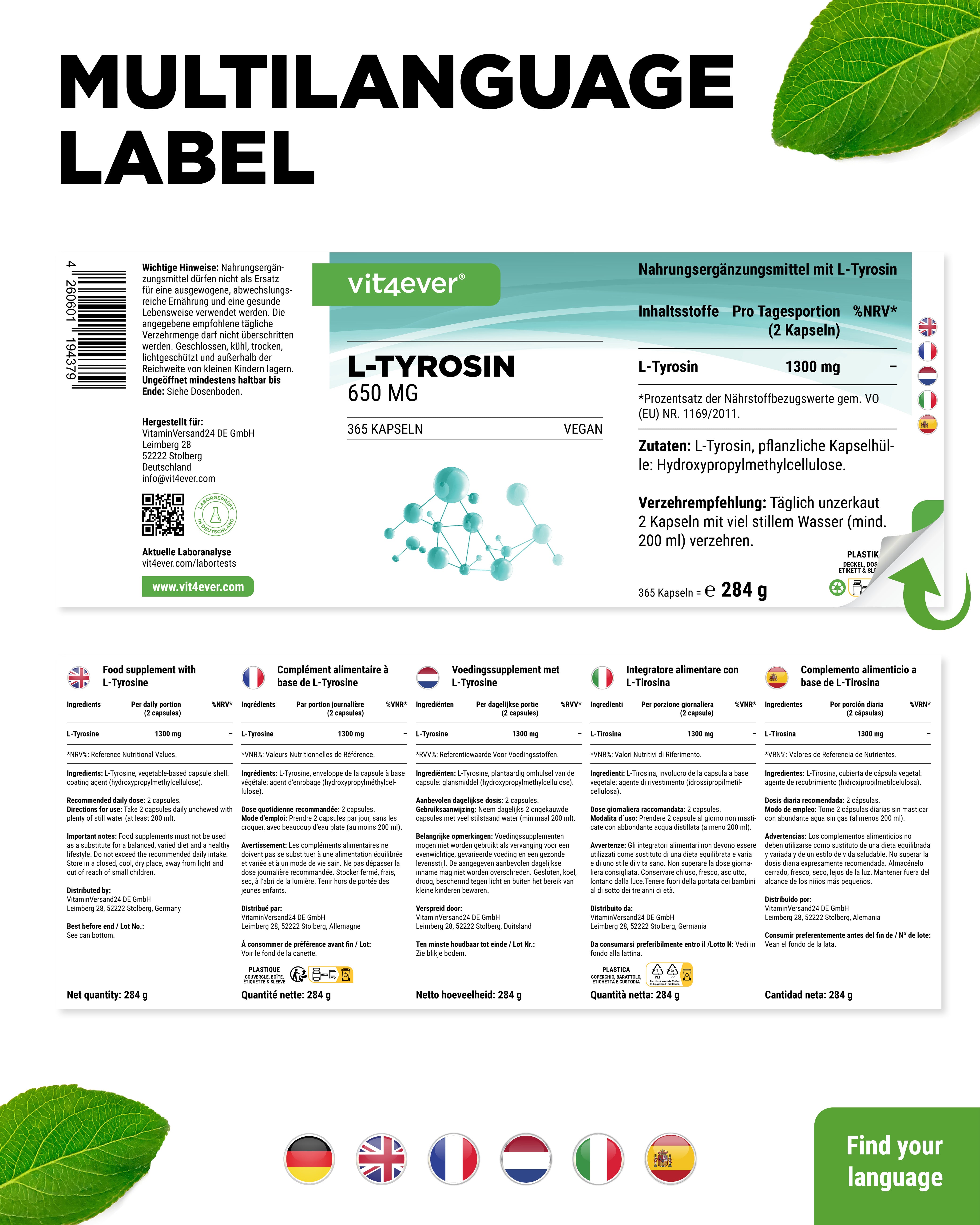 L-Tyrosine - 365 Capsules