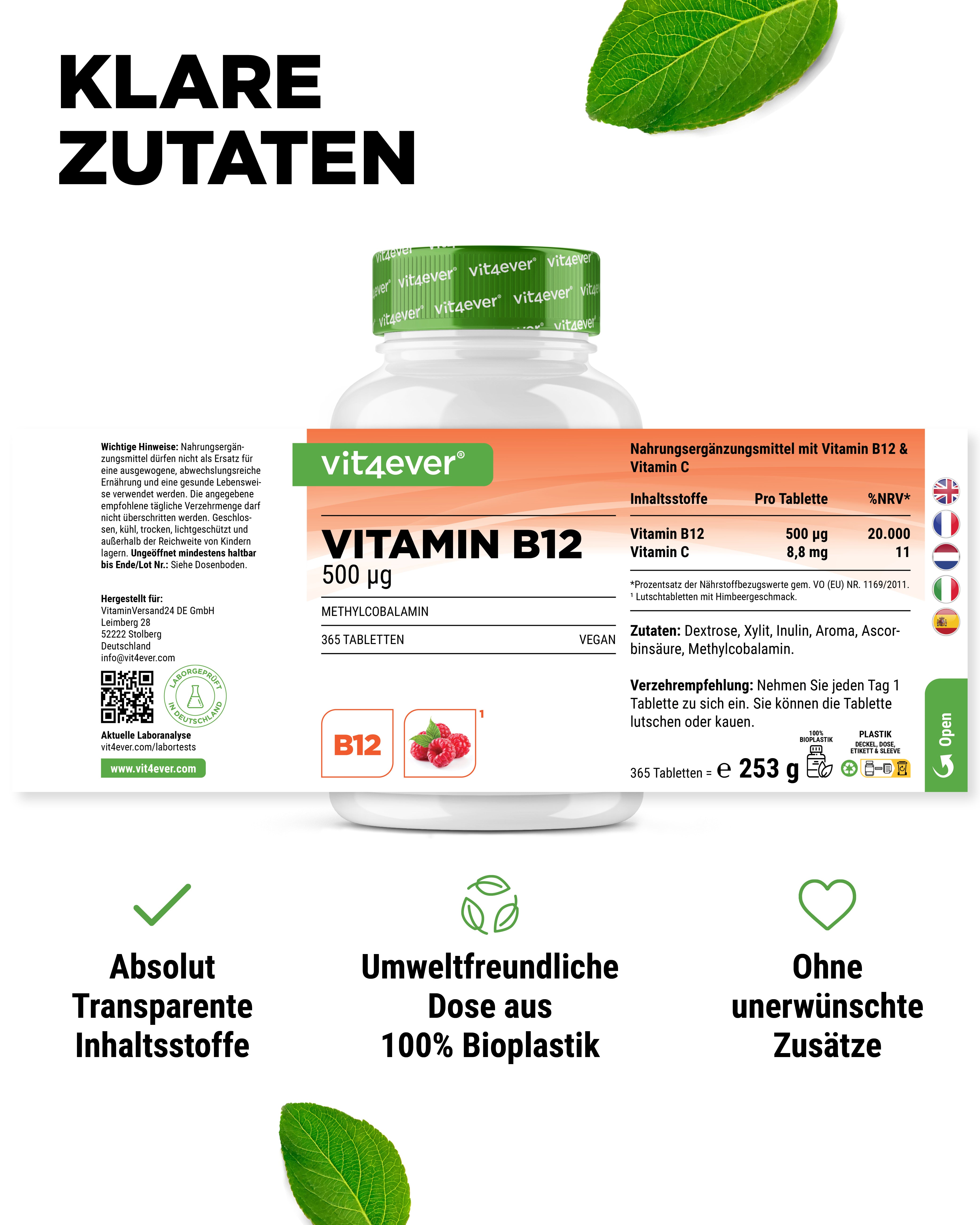 Vitamin B12 - 500 mcg - Himbeergeschmack