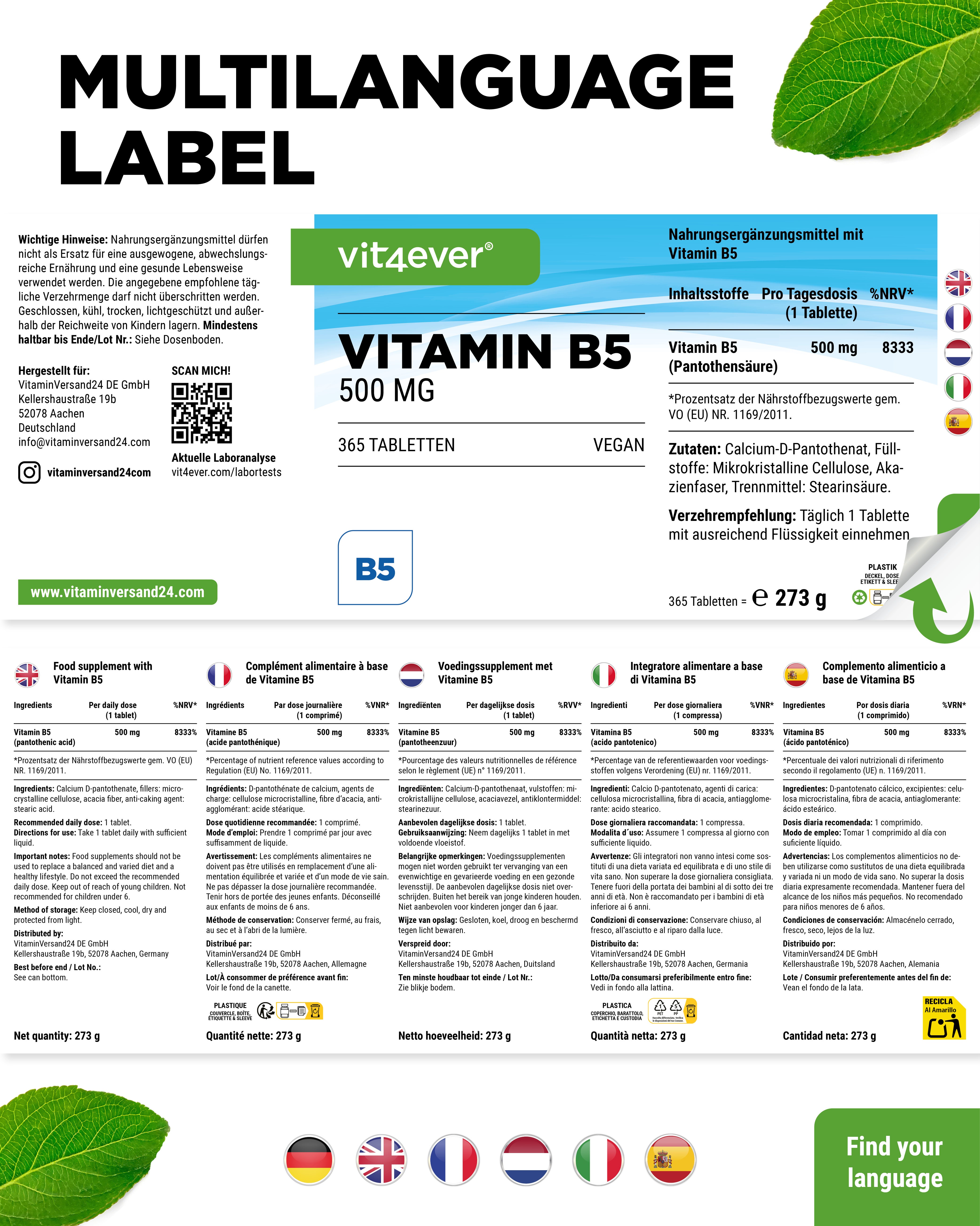 Vitamina B5 ácido pantoténico 500 mg