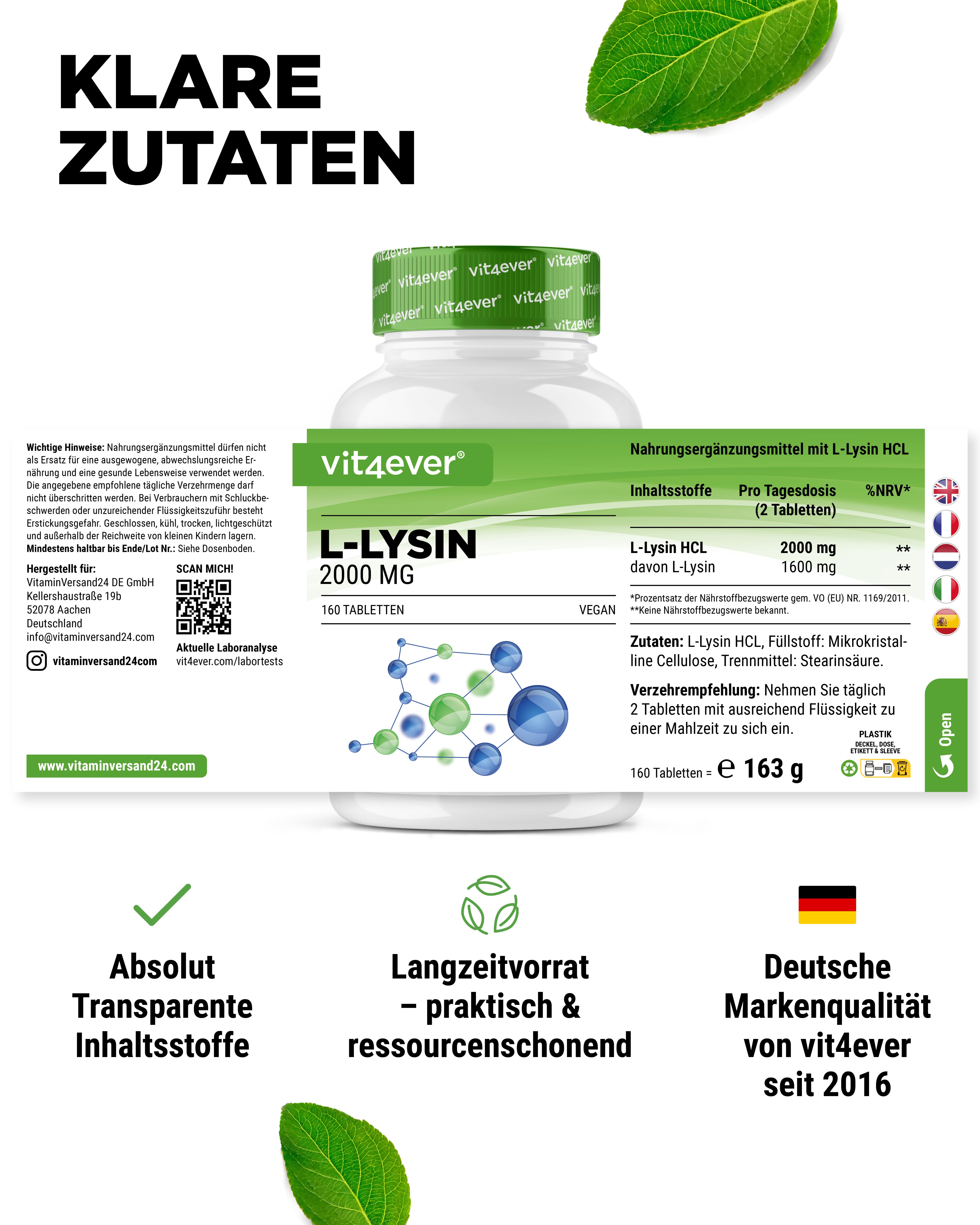 L-Lysine 1000 mg hautement dosée