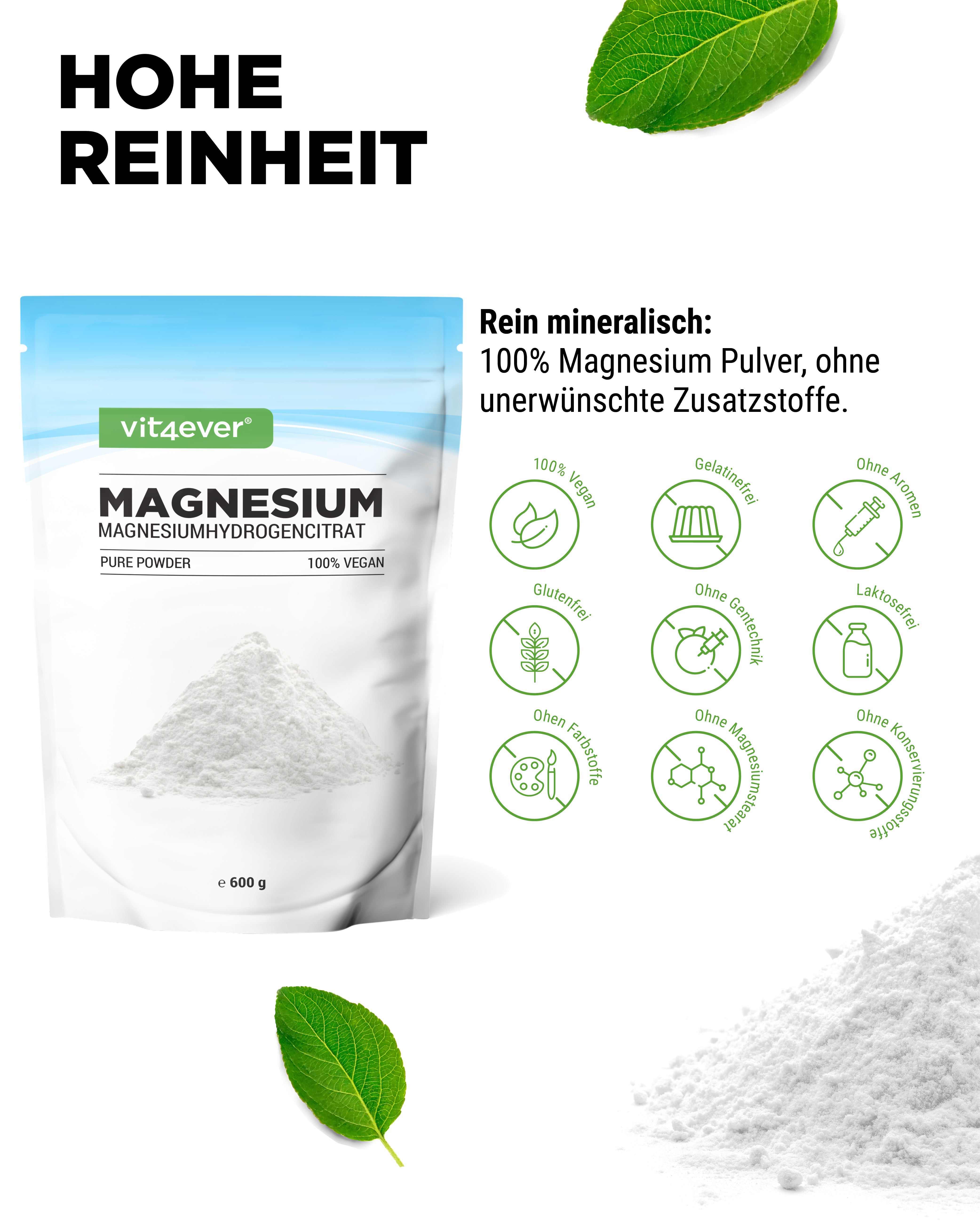 Magnesium Pure - Poeder - 100% Magnesium Waterstofcitraat