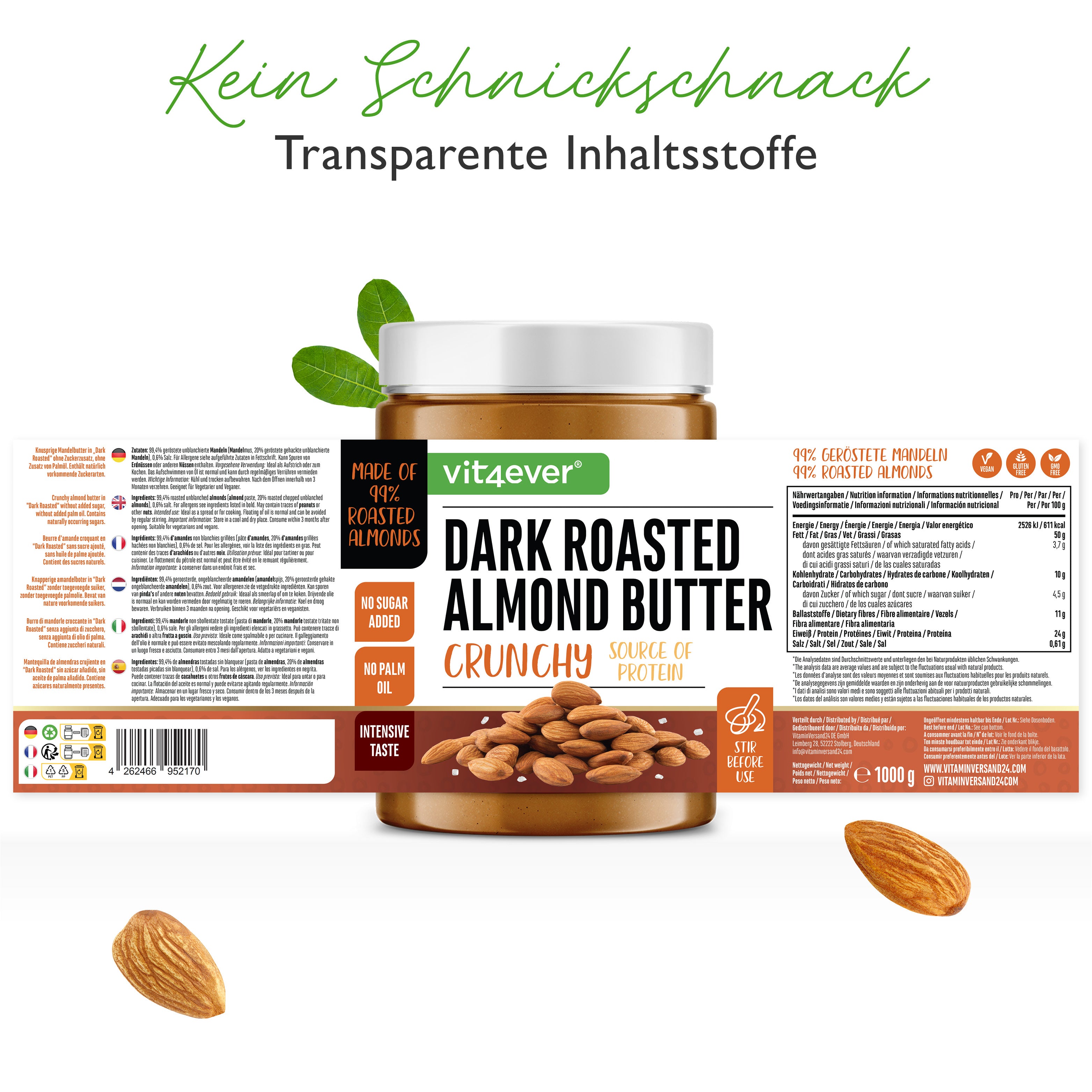 100% Almond Butter (Dark Roasted Crunchy) 1000 g