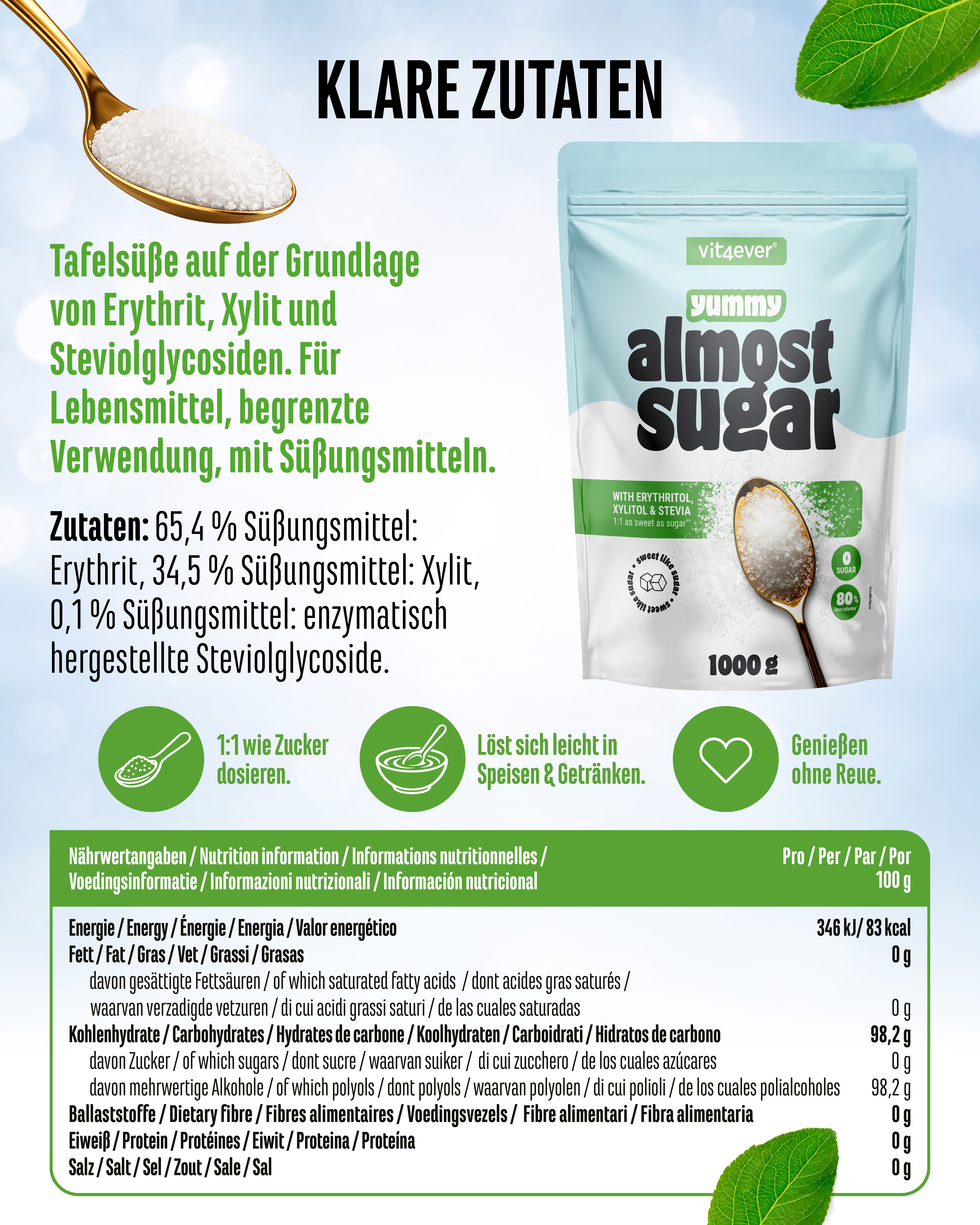 Almost Sugar  -  Erythrit, Xylit und Stevia