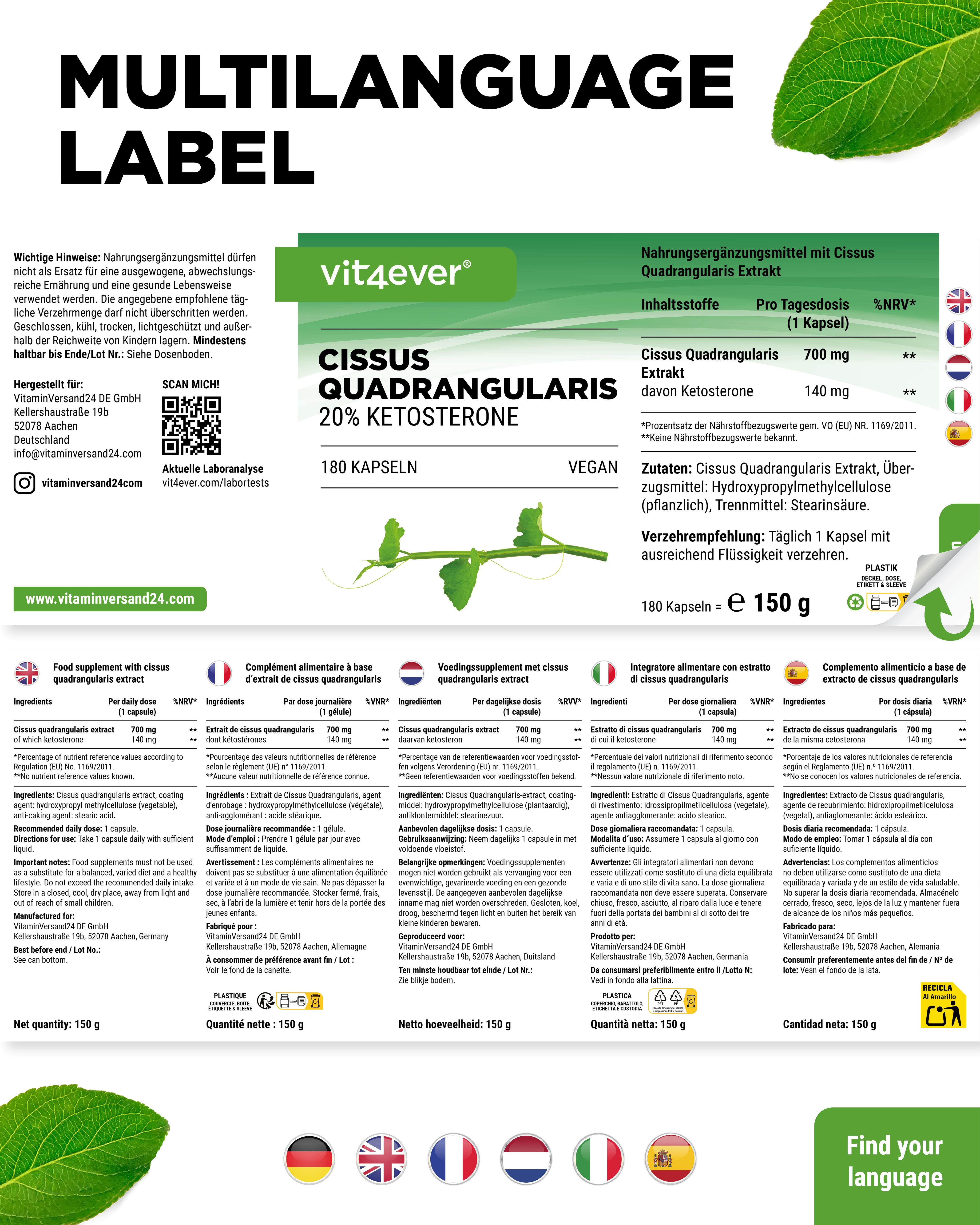 Cissus Quadrangularis - extracto de 725 mg - 40 % cetosteronas
