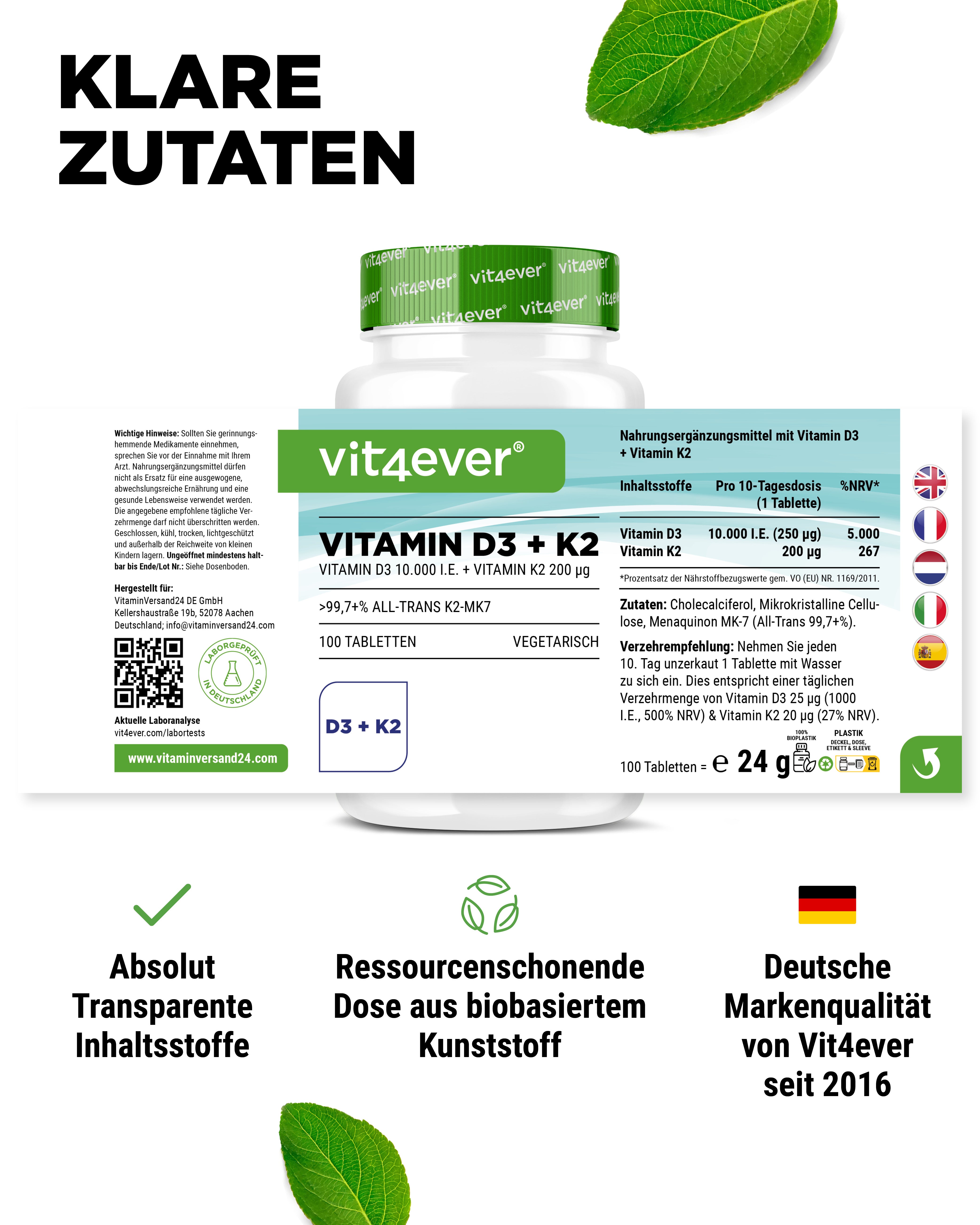 Vitamin D3 10.000 I.E. + Vitamin K2 200 mcg