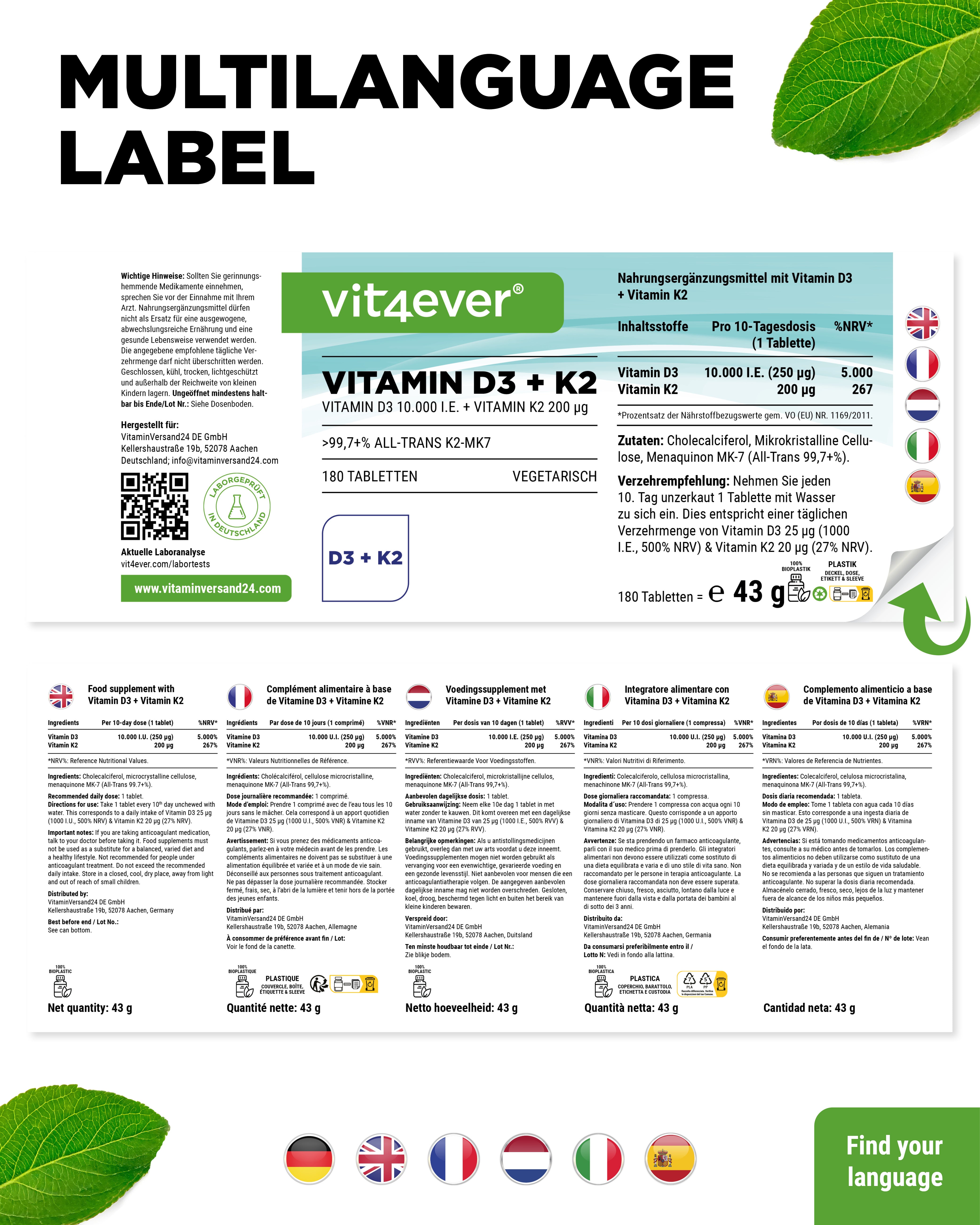Vitamin D3 10.000 I.E. + Vitamin K2 200 mcg