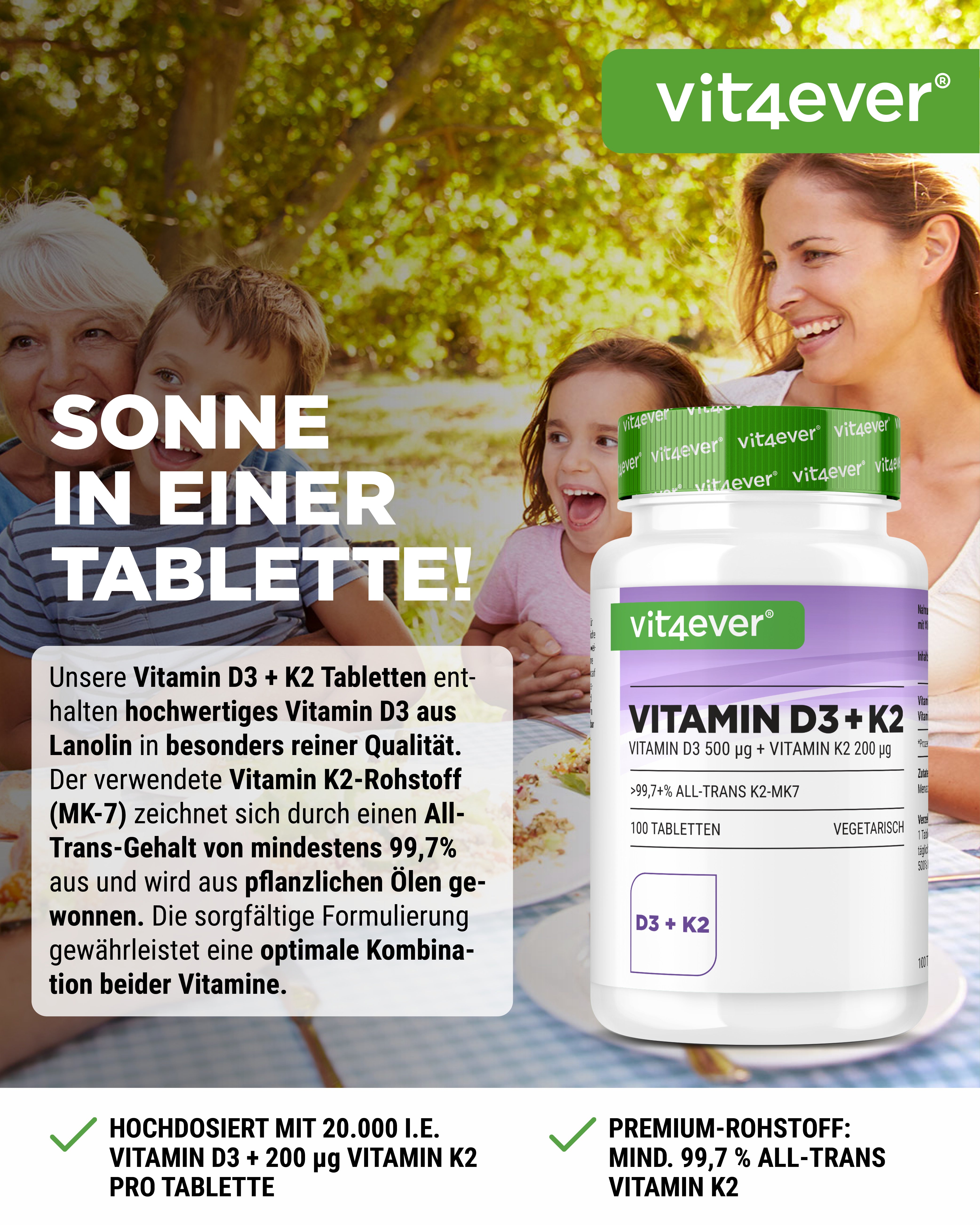 Witamina D3 20.000 I.E. + Witamina K2 200 mcg