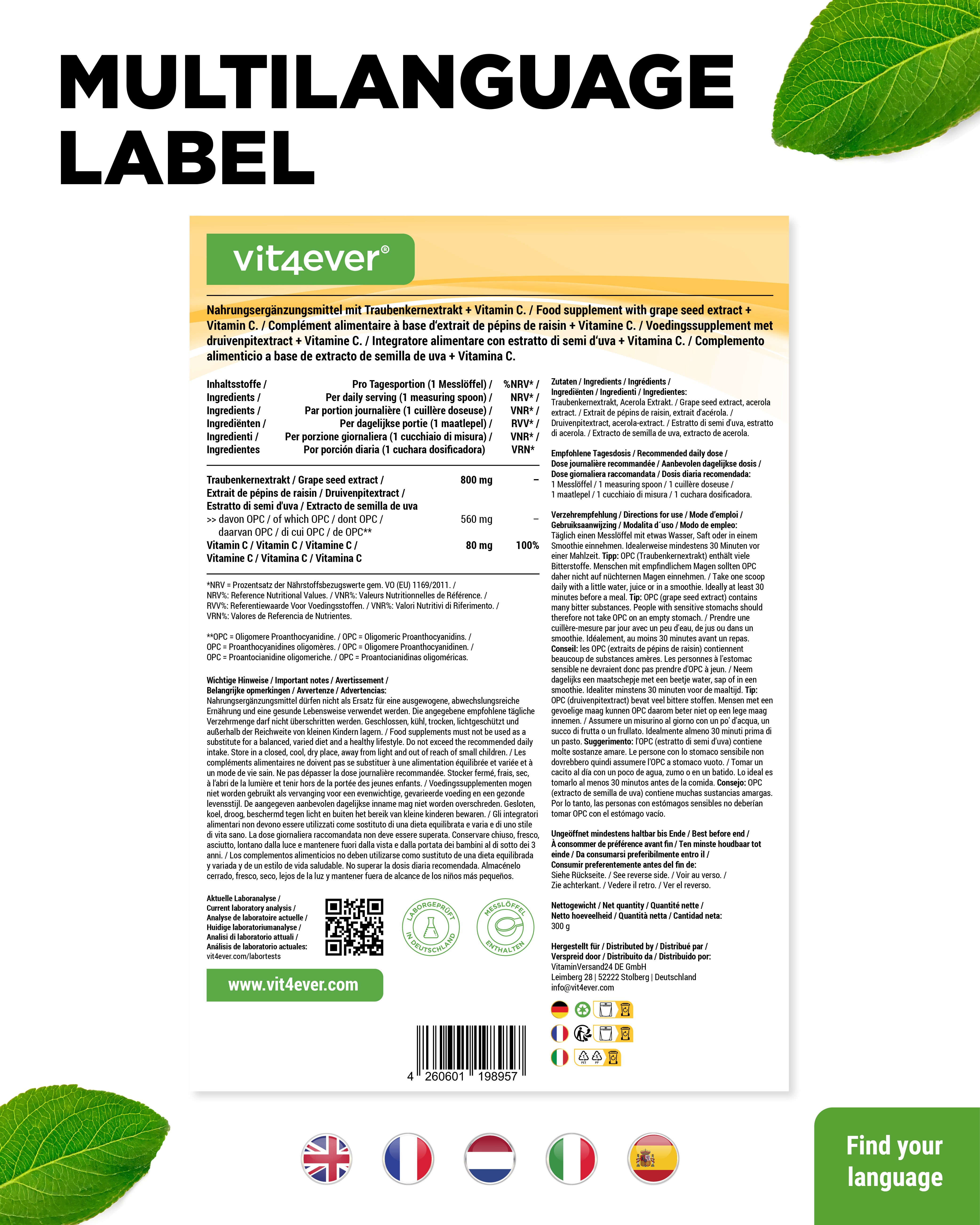 OPC druivenpitextract + Vitamine C poeder