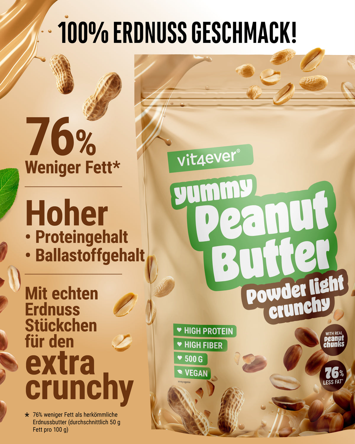 Erdnussbutter Light Pulver Crunchy, 500 g