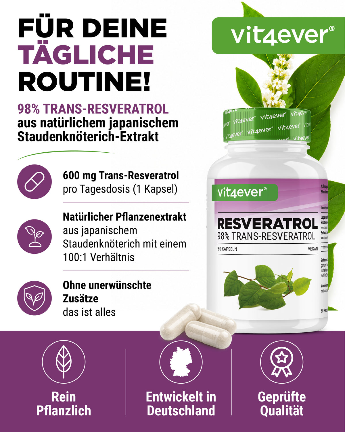 Resvératrol - 500 mg - 98% Trans-Resvératrol