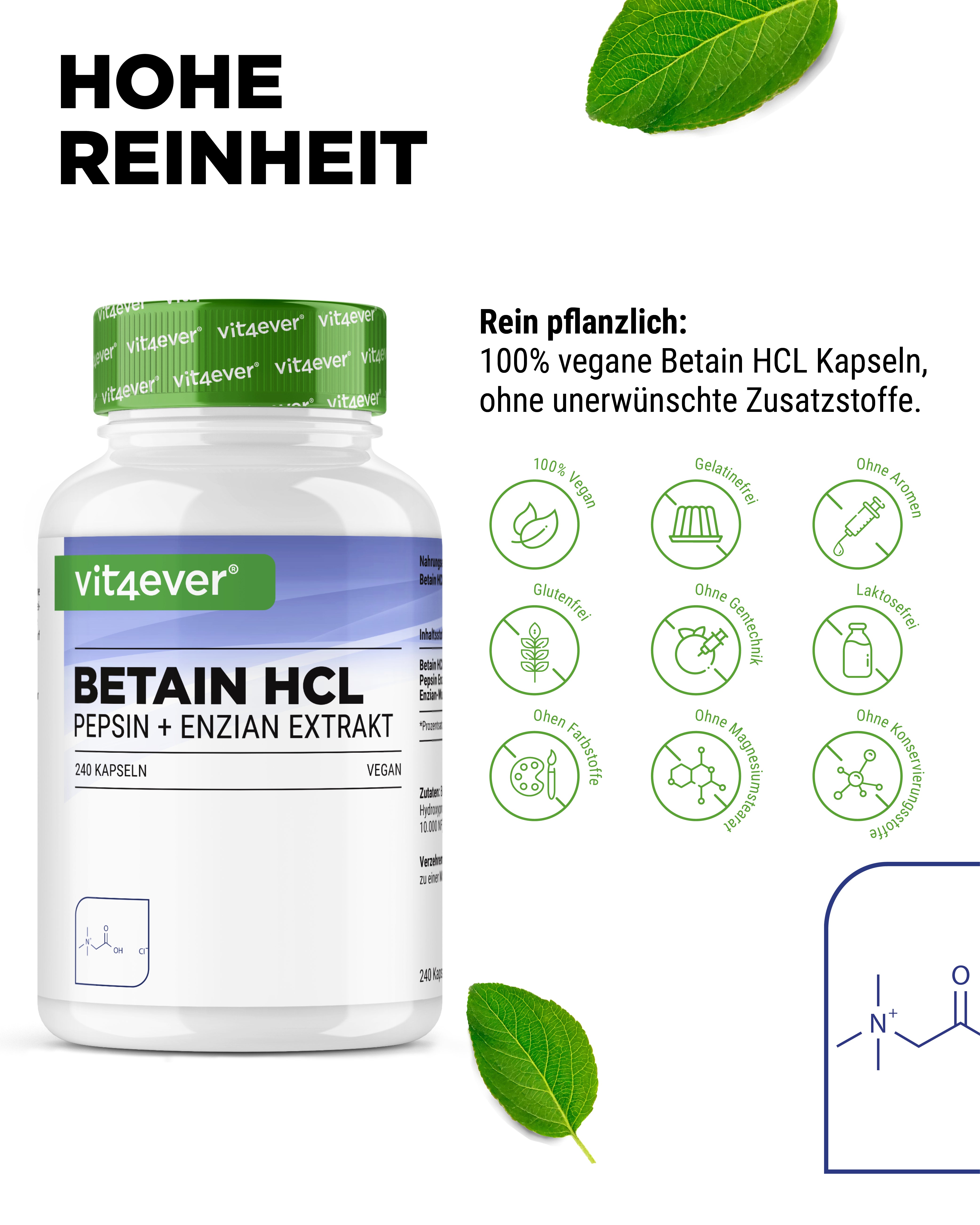 Betaina HCL, 240 kapsułek po 695 mg z Pepsyną + Ekstraktem Goryczki