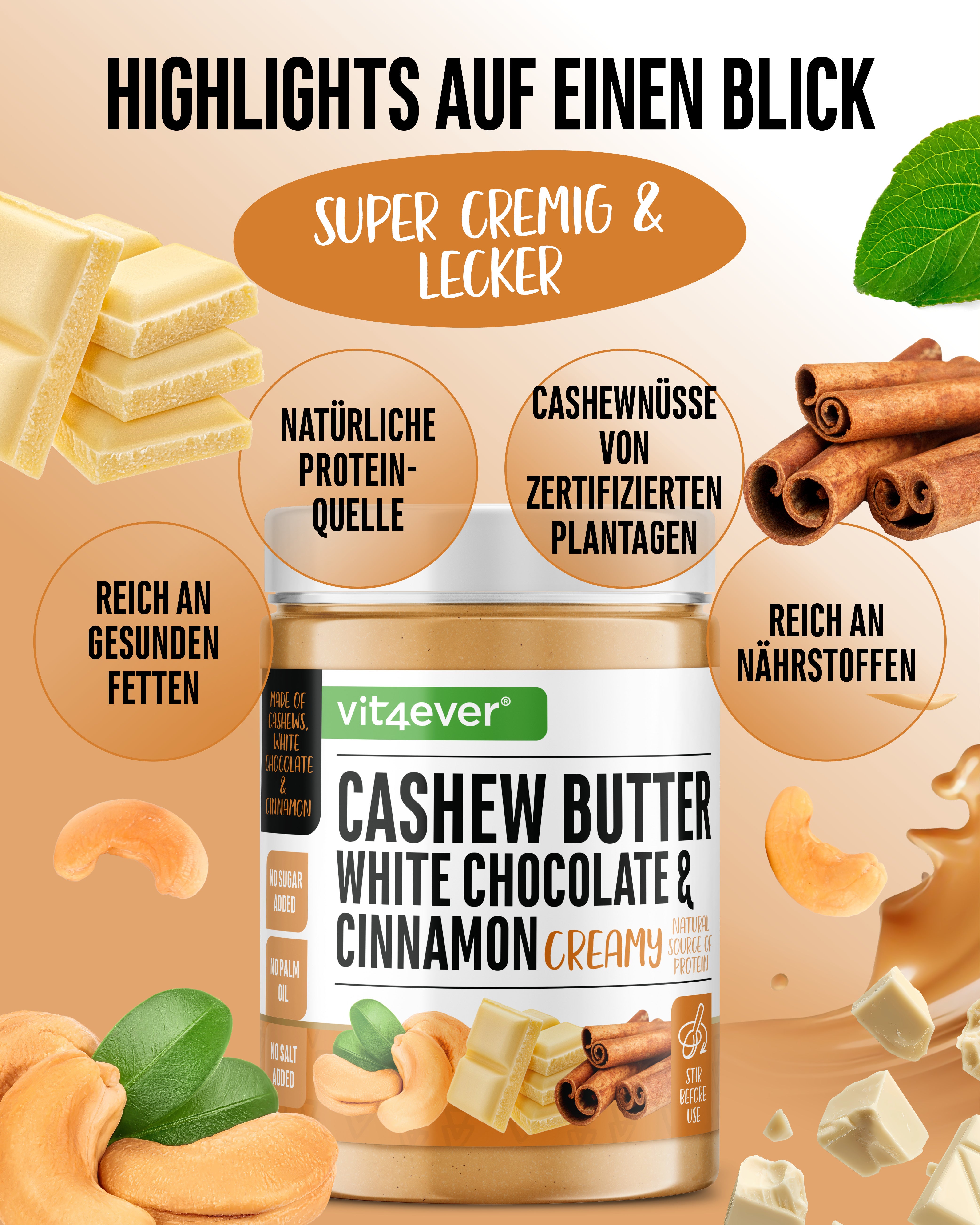 Cashew Butter - Weiße Schokolade & Zimt, 1000 g