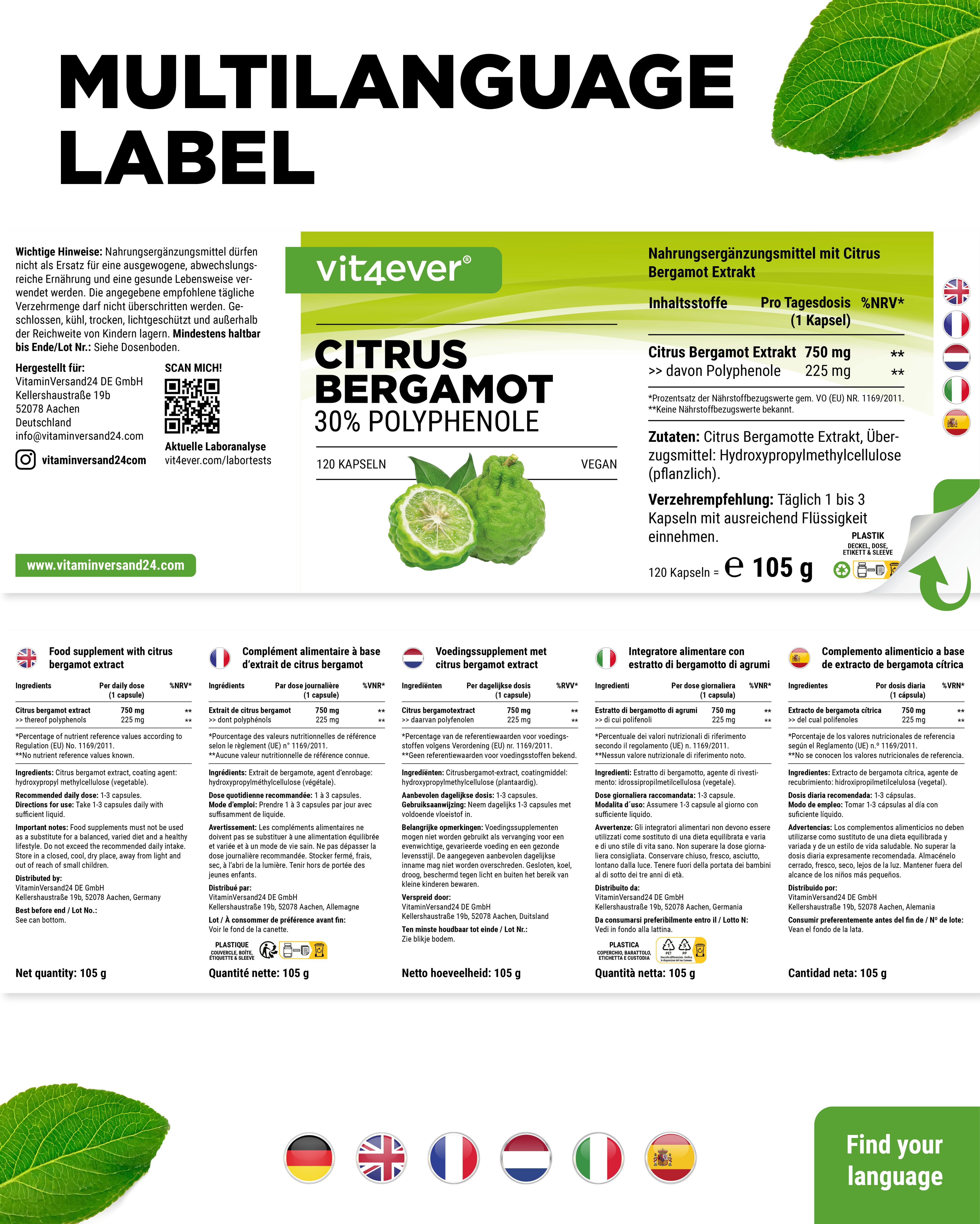 Citrus Bergamot, 30% polyfenolen - 120 capsules