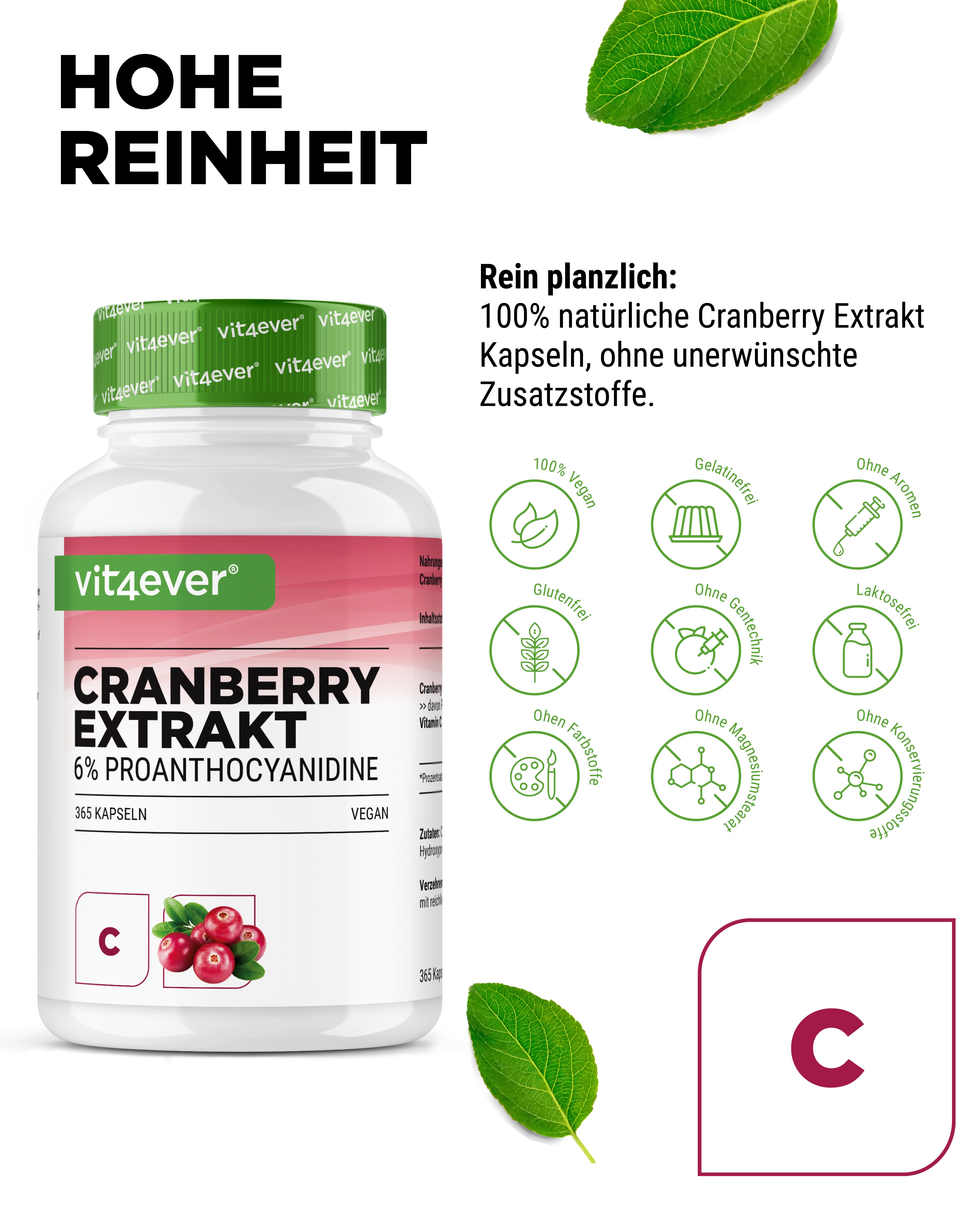 Cranberry mit Vitamin C - 365 Kapseln