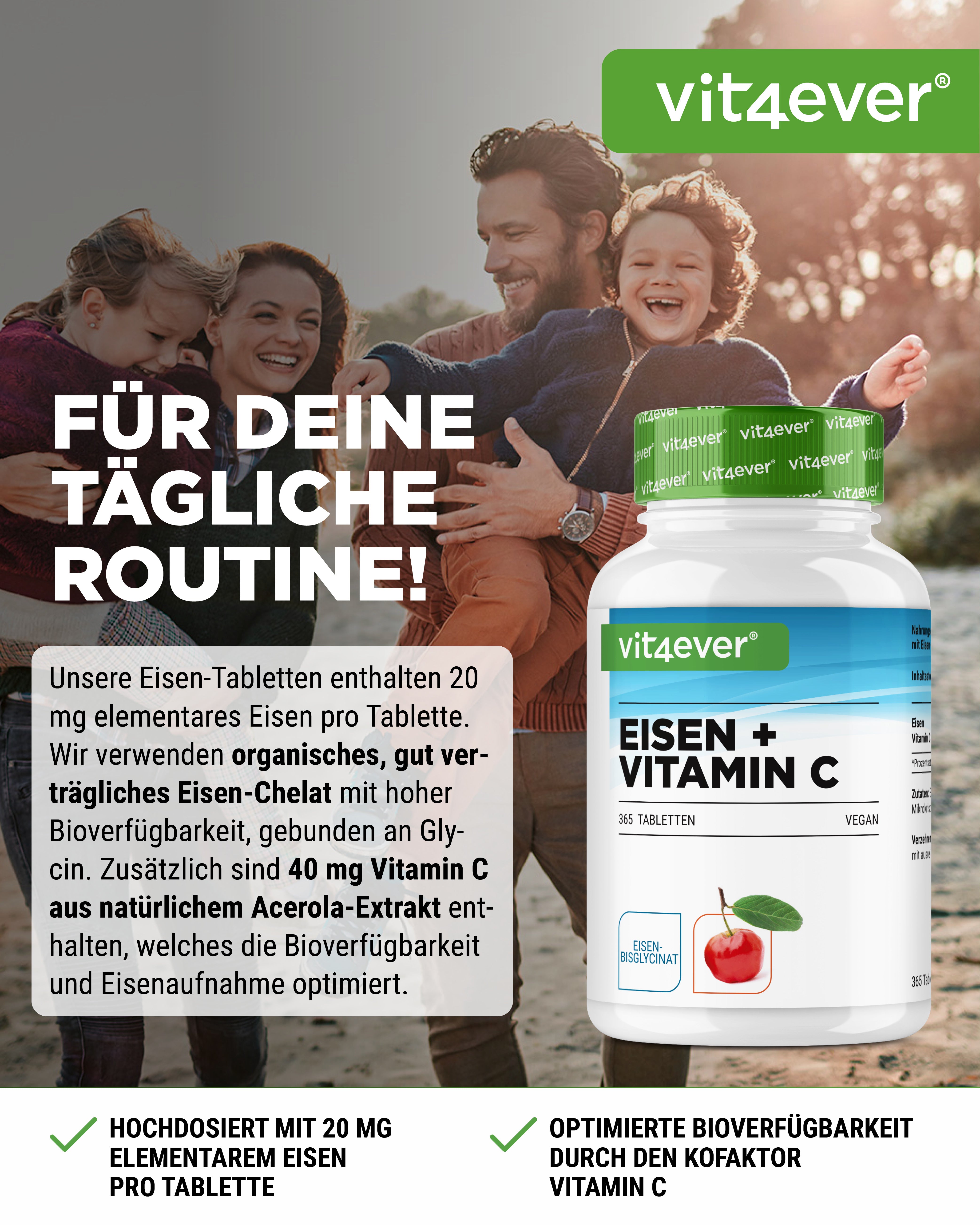 Ferro + Vitamina C - Bisglicinato di ferro - 365 compresse
