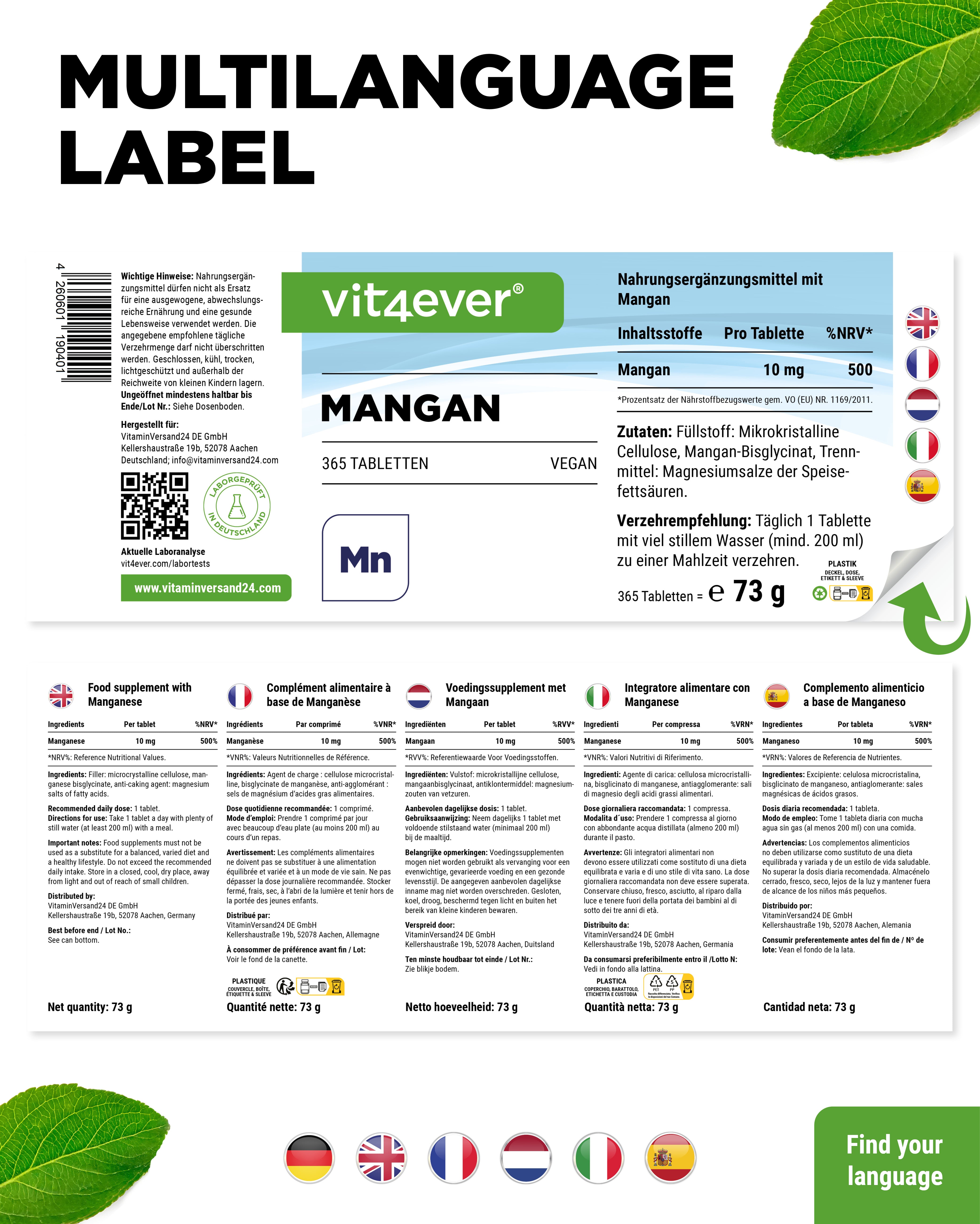 Manganeso 10 mg - Bisglicinato de manganeso