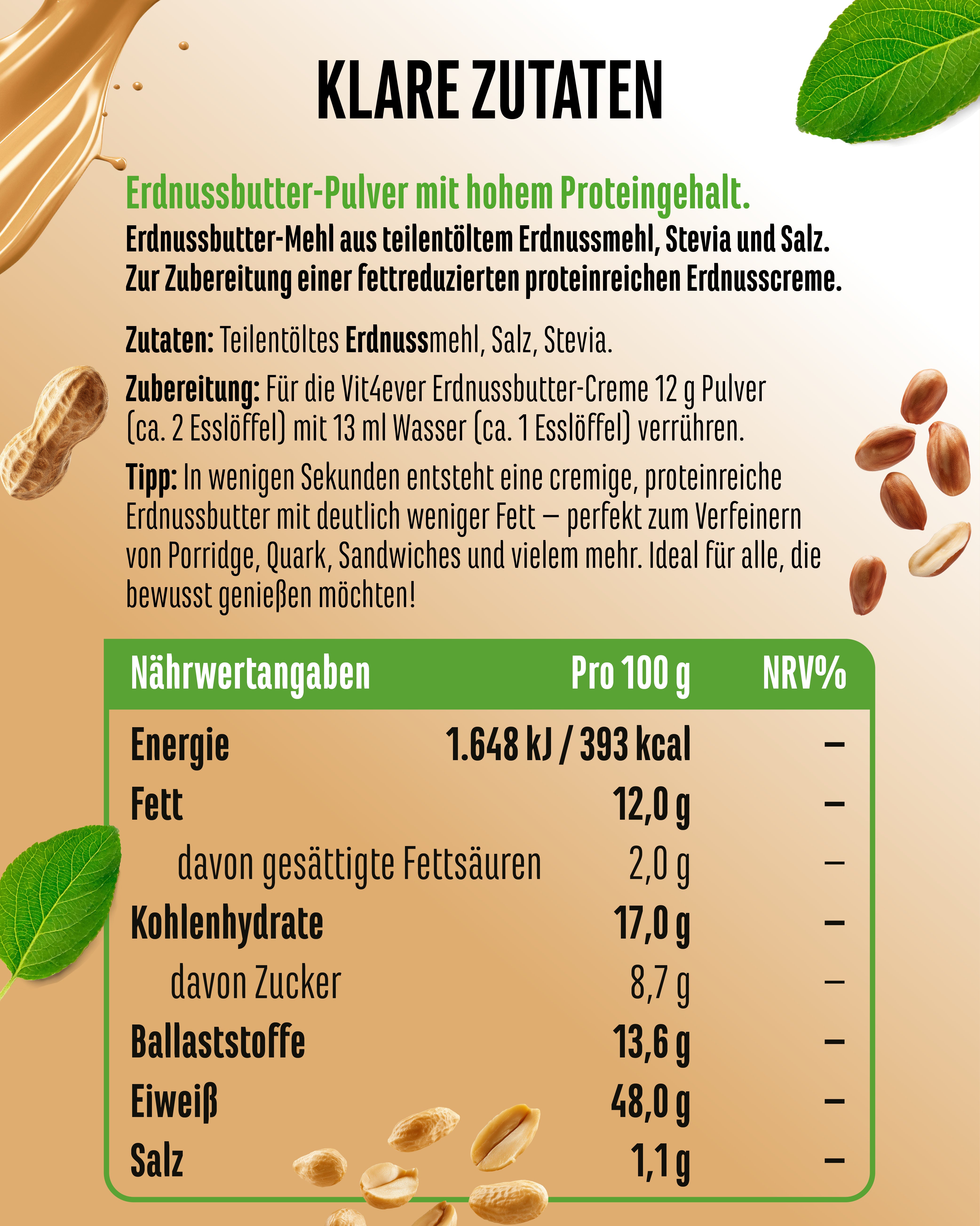 Crema de cacahuete light en polvo, 500 g