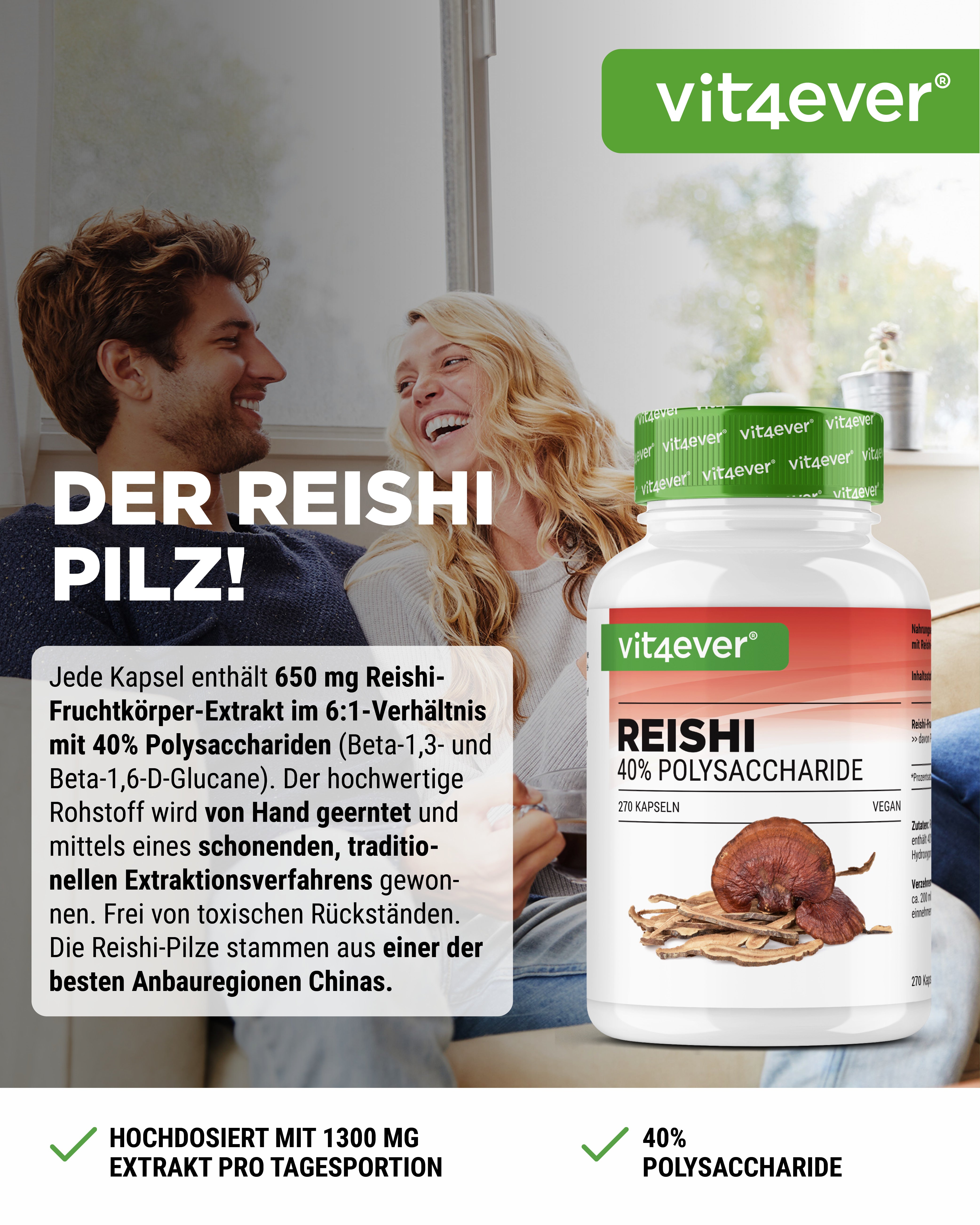 Grzyb Reishi Intenso - 650 mg Ekstrakt - 40% bioaktywne Polisacharydy