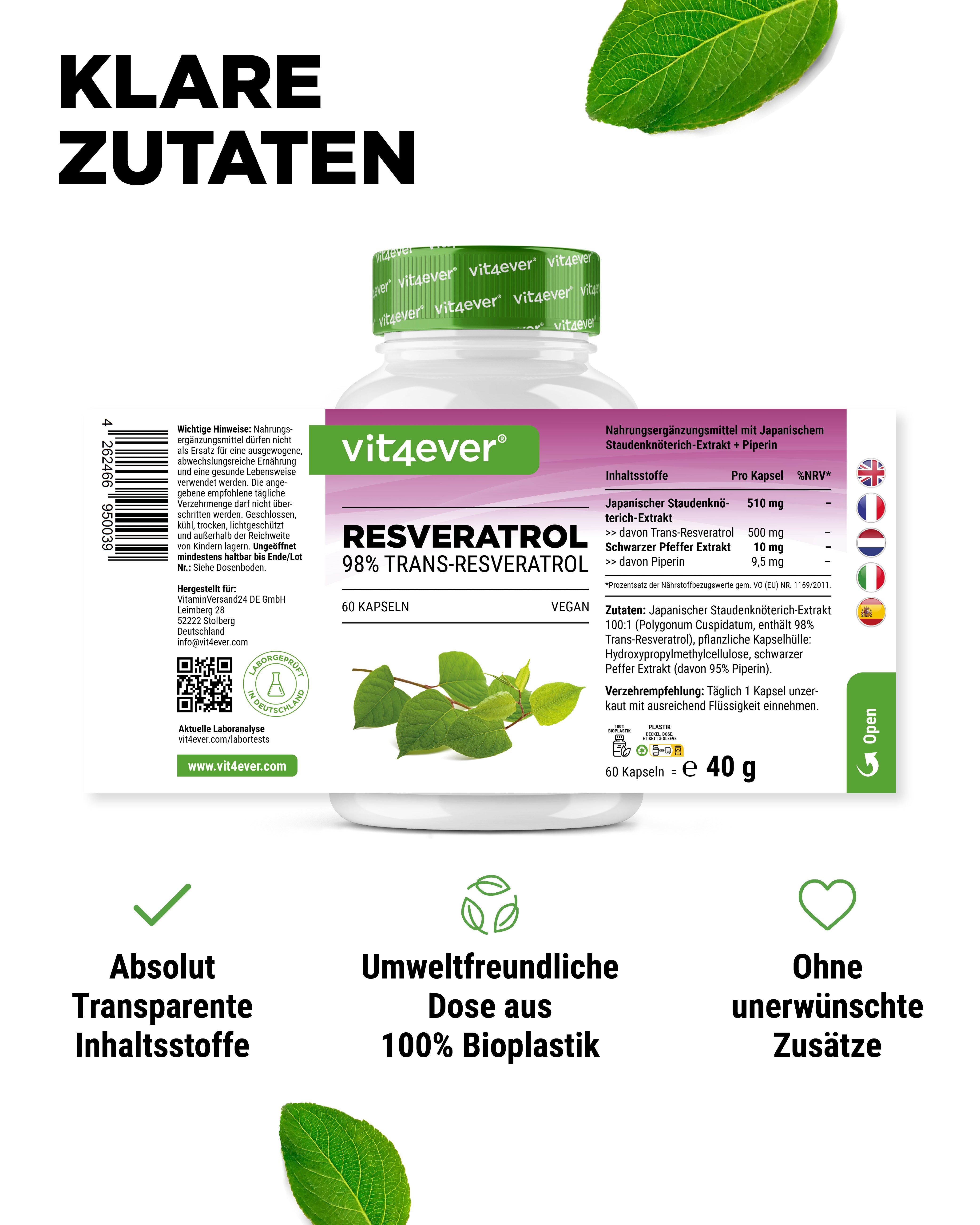 Resveratrol - 500 mg - 98 % Trans-Resveratrol