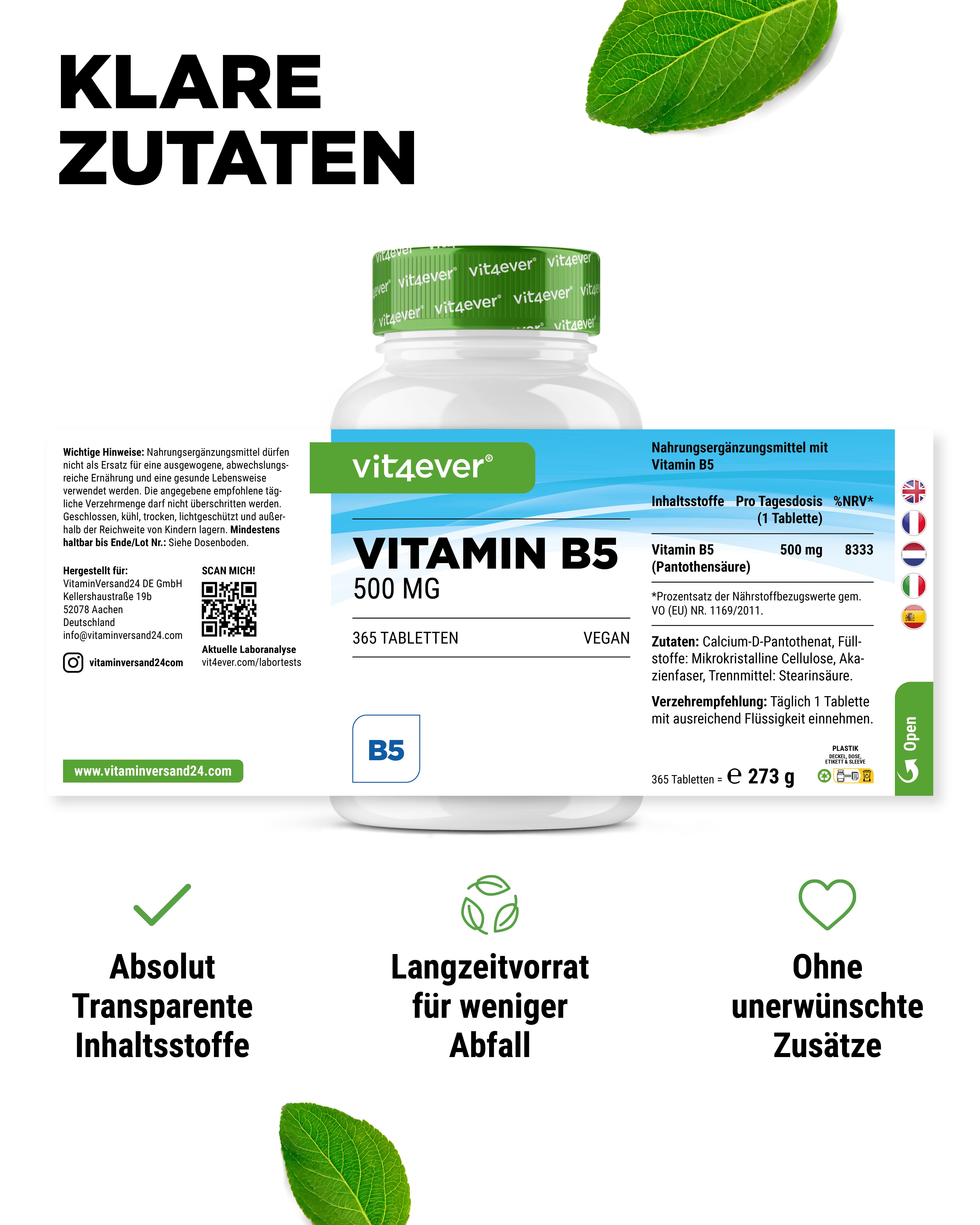 Vitamina B5 ácido pantoténico 500 mg